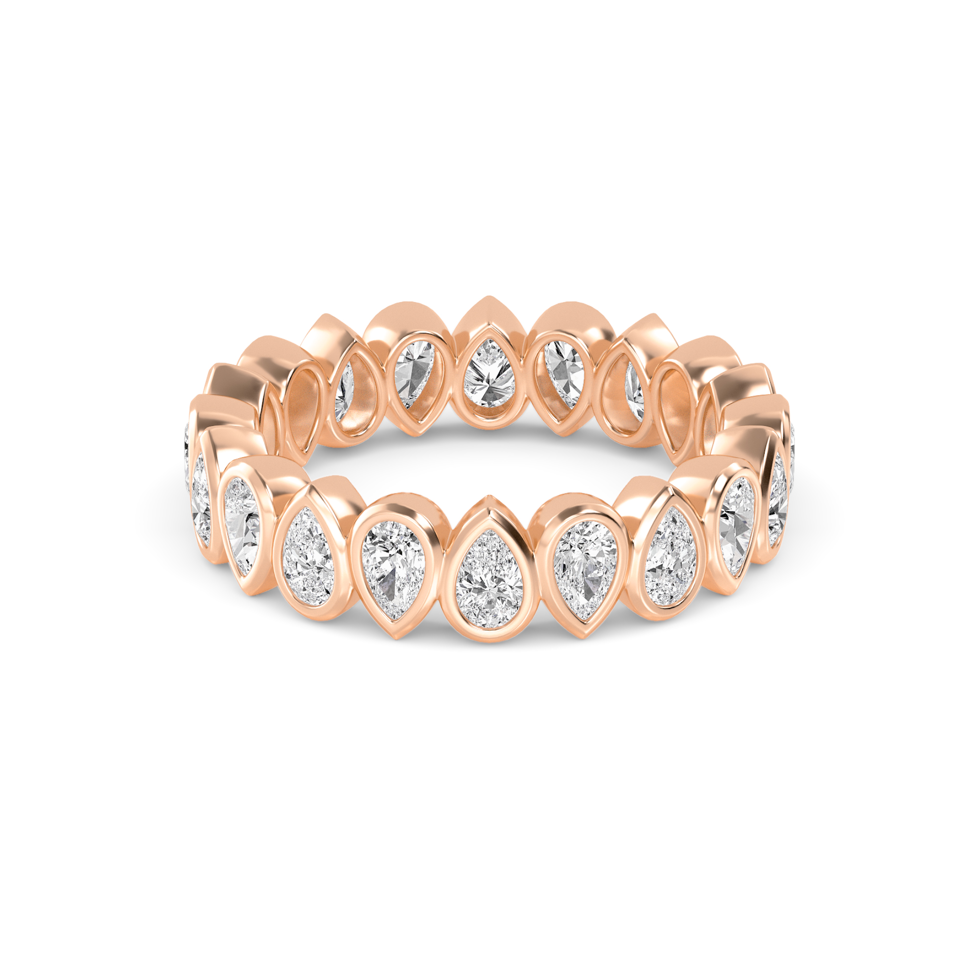 River, Bezel Eternity Band in Rose Gold, pear, plain background