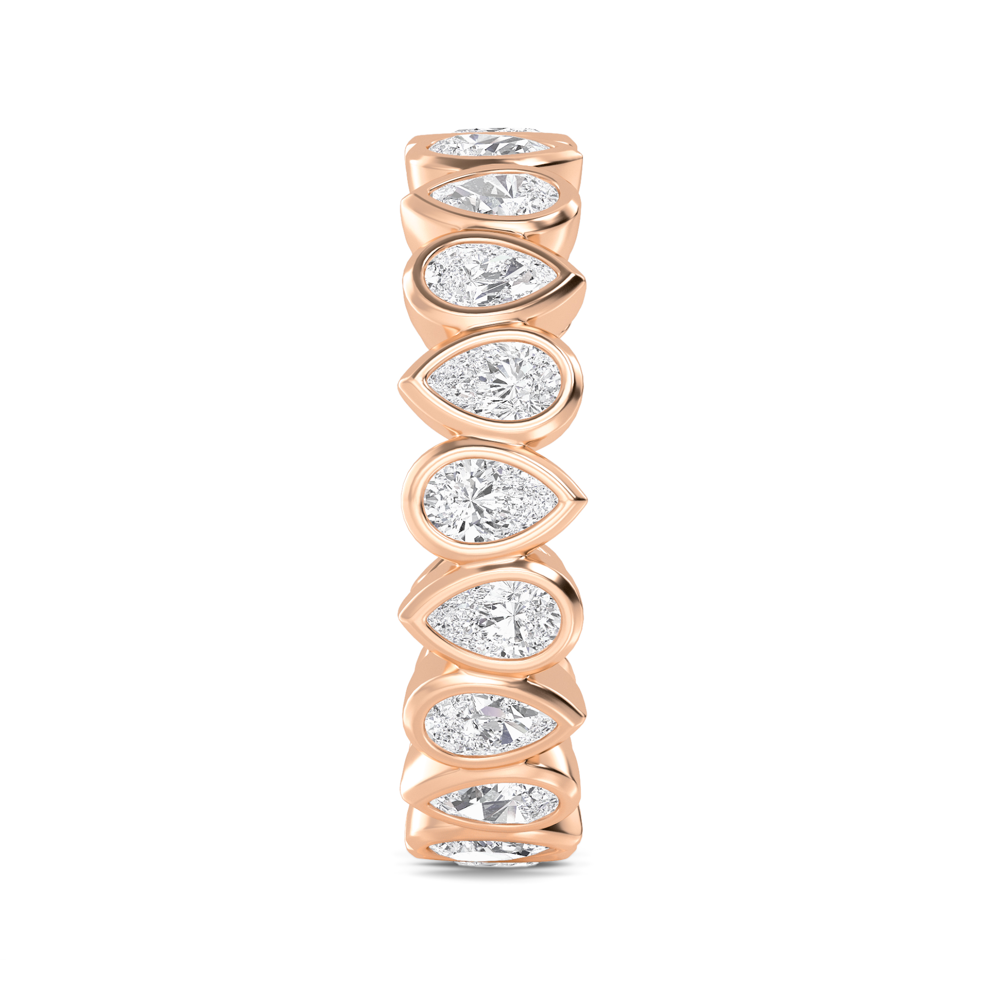 River, Bezel Eternity Band in Rose Gold, pear, plain background, alternate view