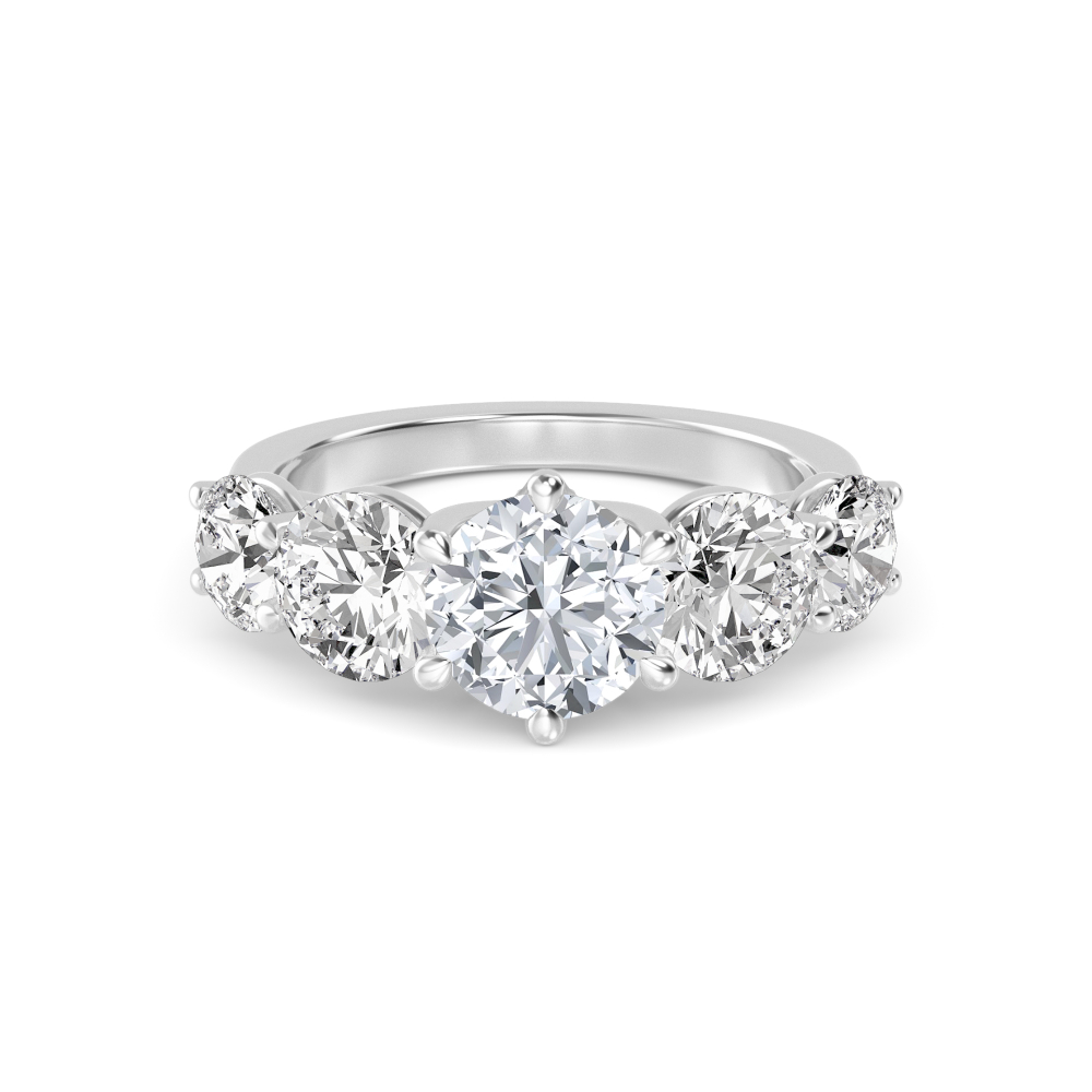Bloom Round, Five-Stone Graduated Round Band in White Gold, round, studio photo