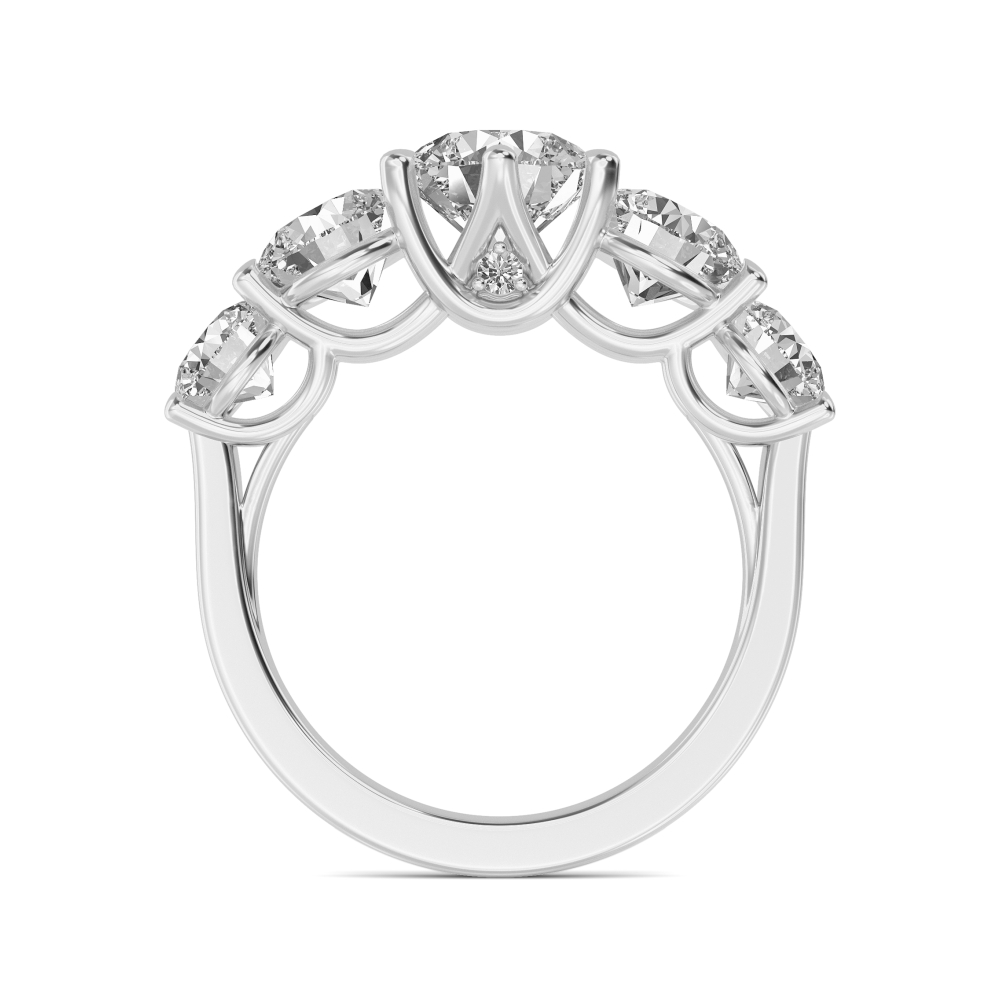 Bloom Round, Five-Stone Graduated Round Band in White Gold, round, studio photo, alternate view