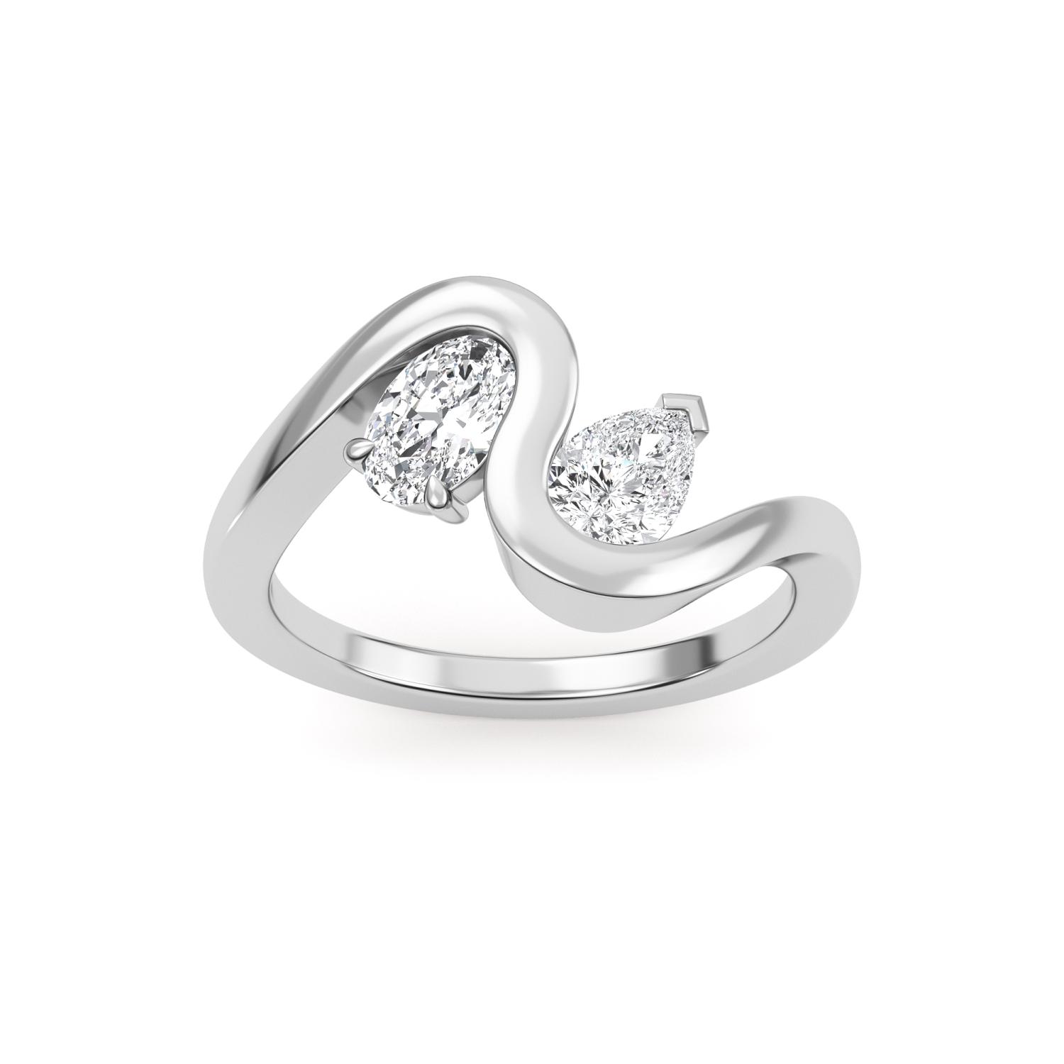 Tide, Two-Stone Bypass Ring in White Gold, oval, plain background