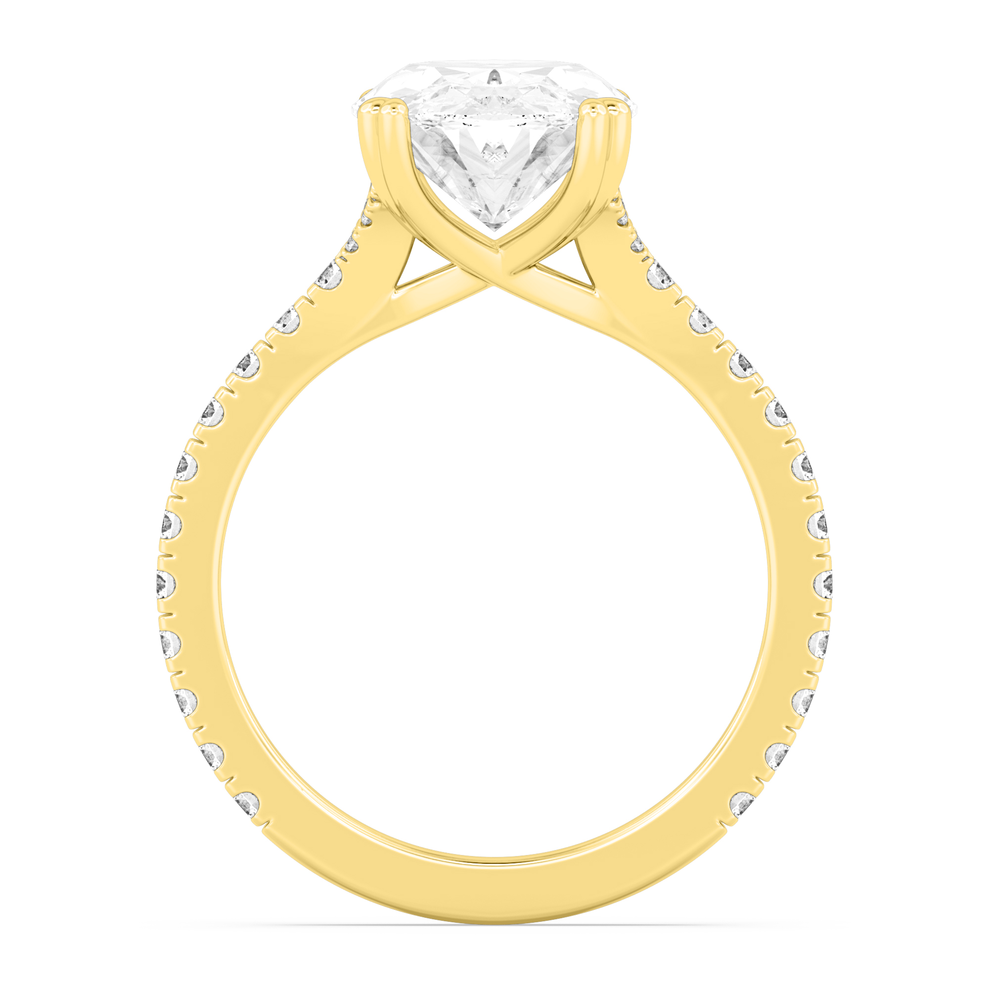 Fate Oval, Oval Cross-Band Solitaire in Yellow Gold, oval, studio photo, alternate view