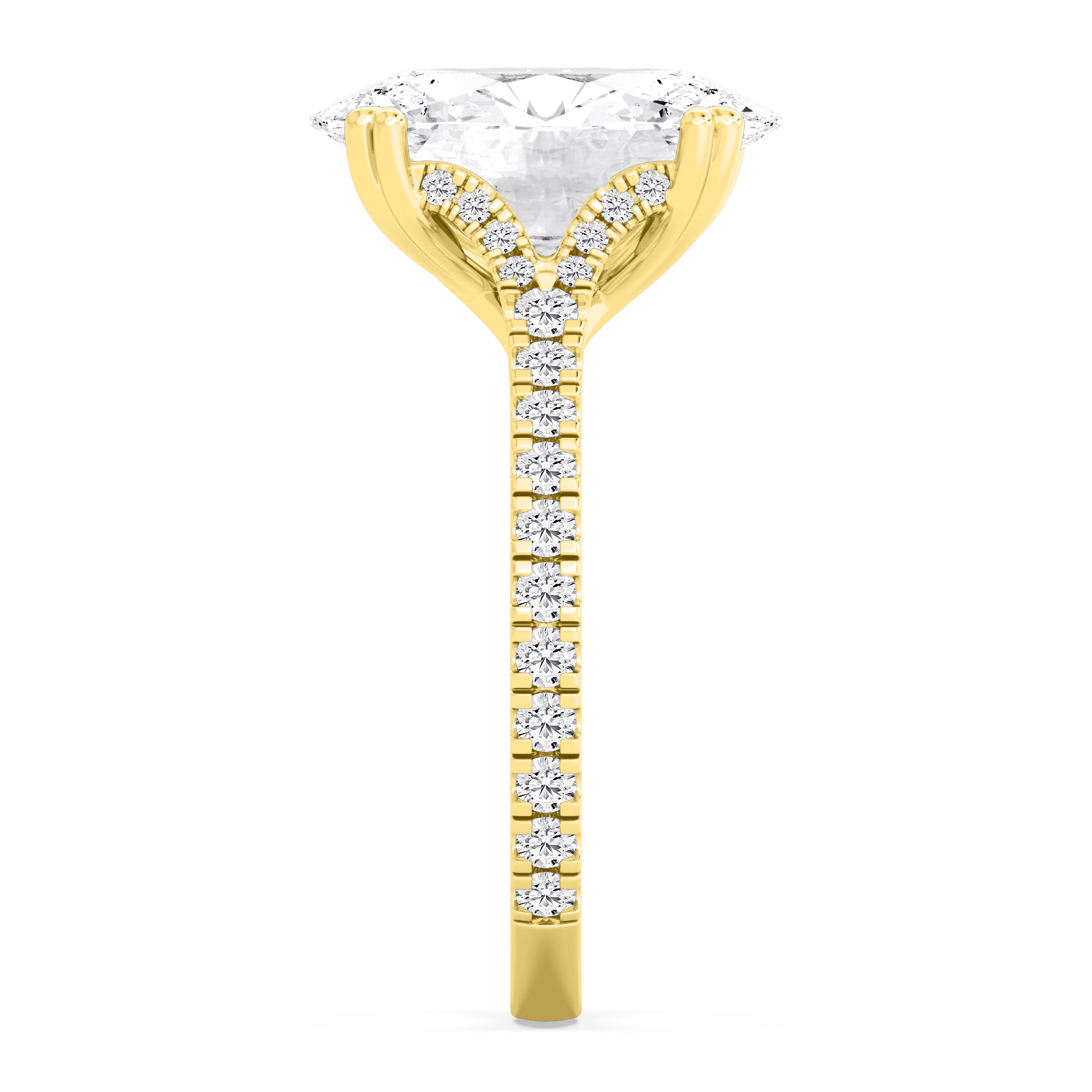 Fate Oval, Oval Cross-Band Solitaire in Yellow Gold, oval, studio photo, alternate view