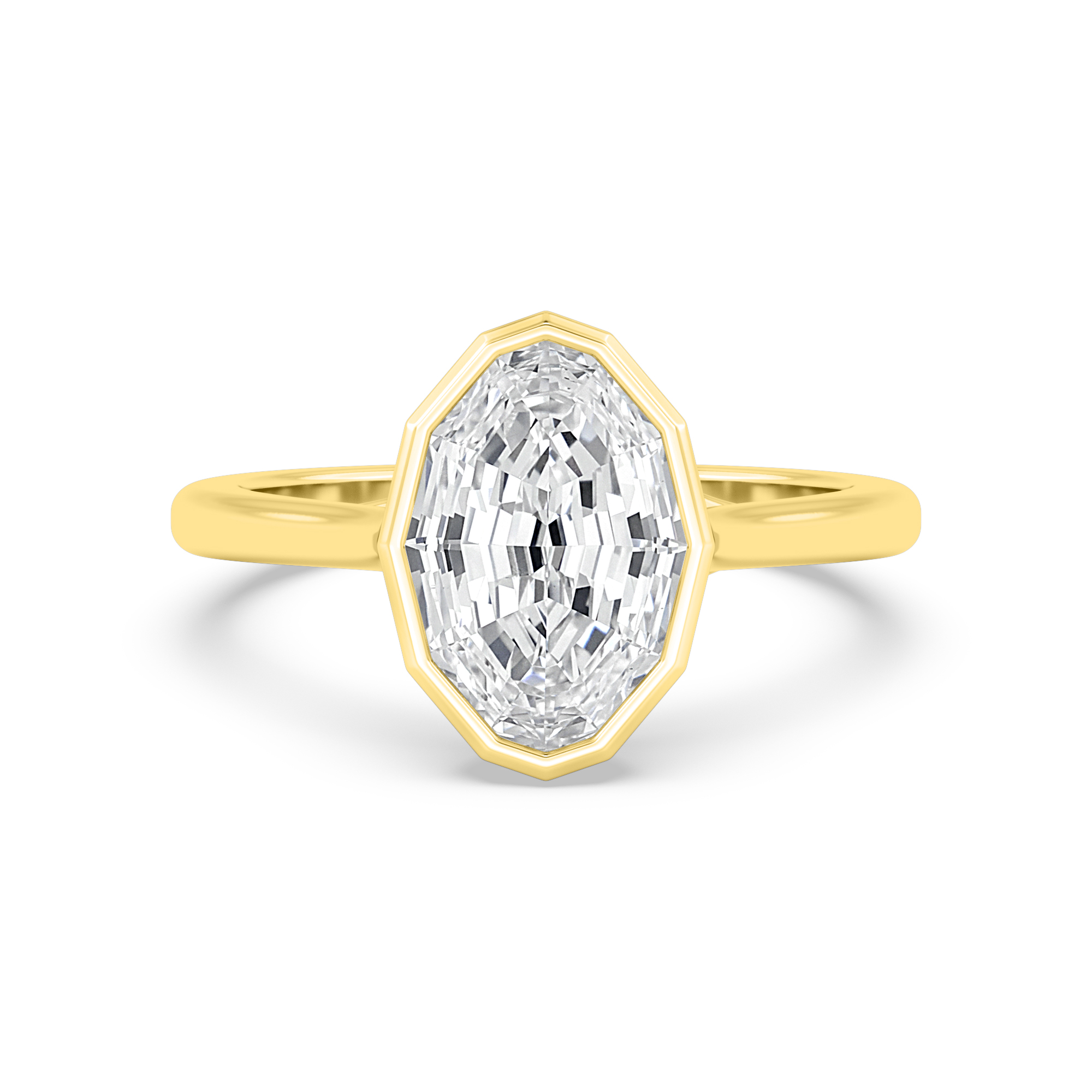 Stepwell, Bezel Step-Cut Ring in Yellow Gold, oval, plain background