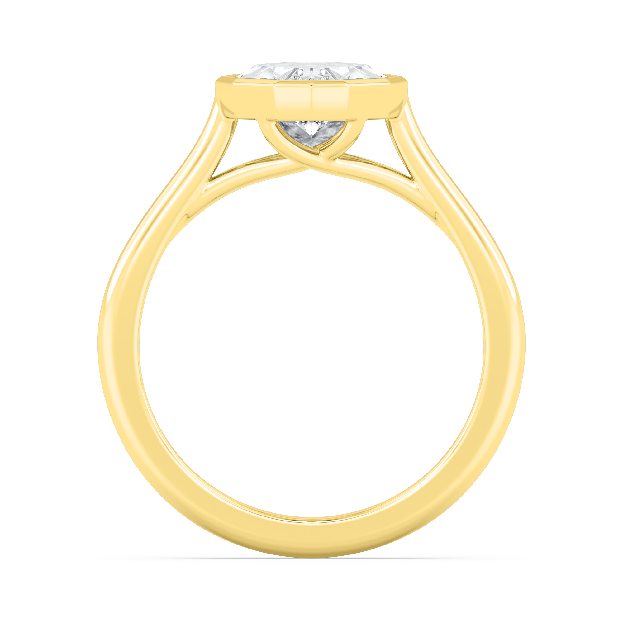 Stepwell, Bezel Step-Cut Ring in Yellow Gold, oval, plain background, alternate view