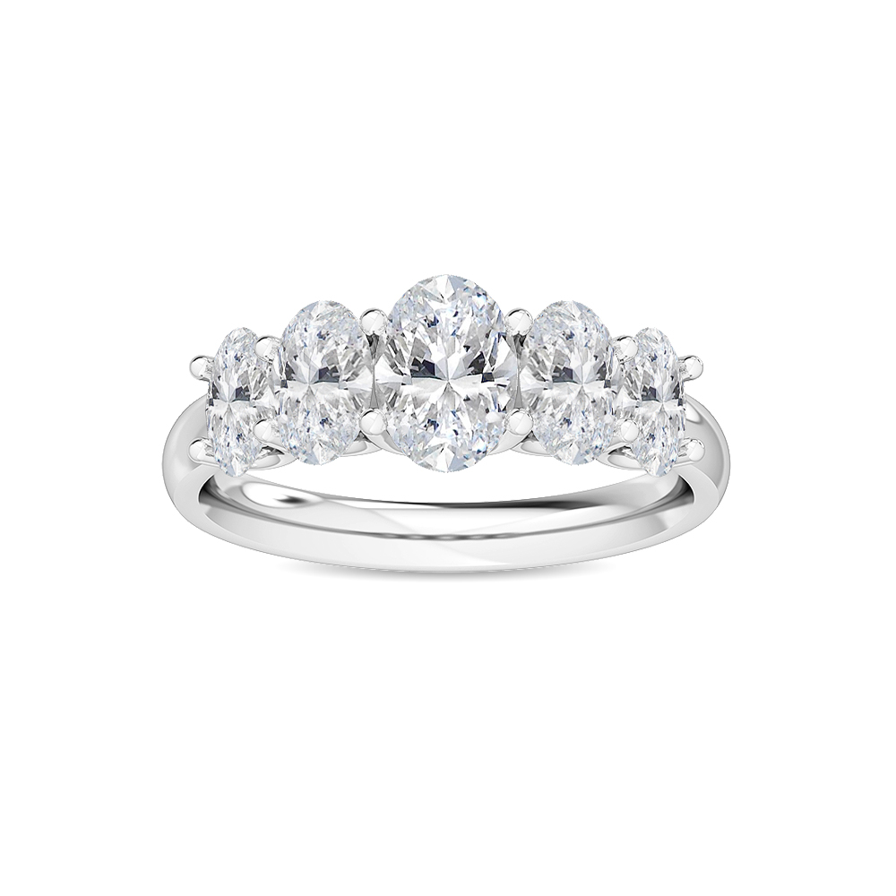 Posy, Graduated Oval Five-Stone Ring in White Gold, oval, plain background