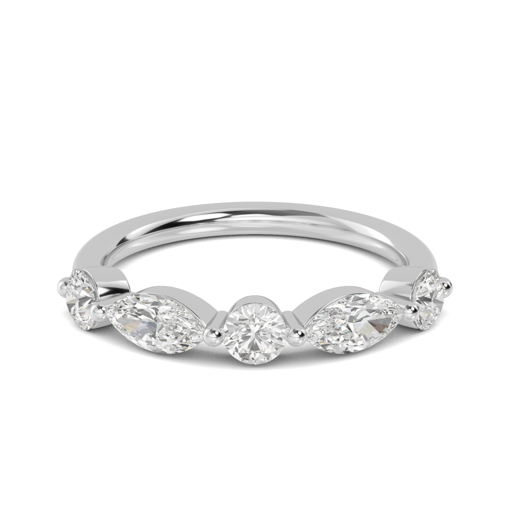 Meadow, Round & Marquise Band in White Gold, round, plain background