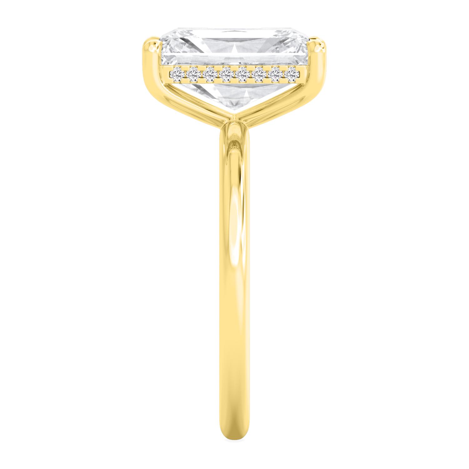 Foam, Radiant Hidden-Halo Solitaire in Yellow Gold, radiant, plain background, alternate view