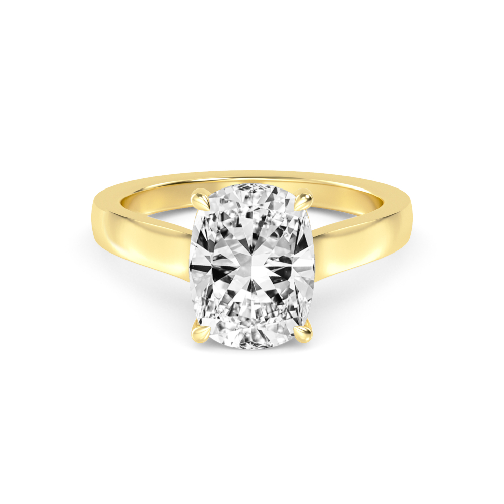 Softly, Cushion Solitaire in Yellow Gold, cushion, plain background