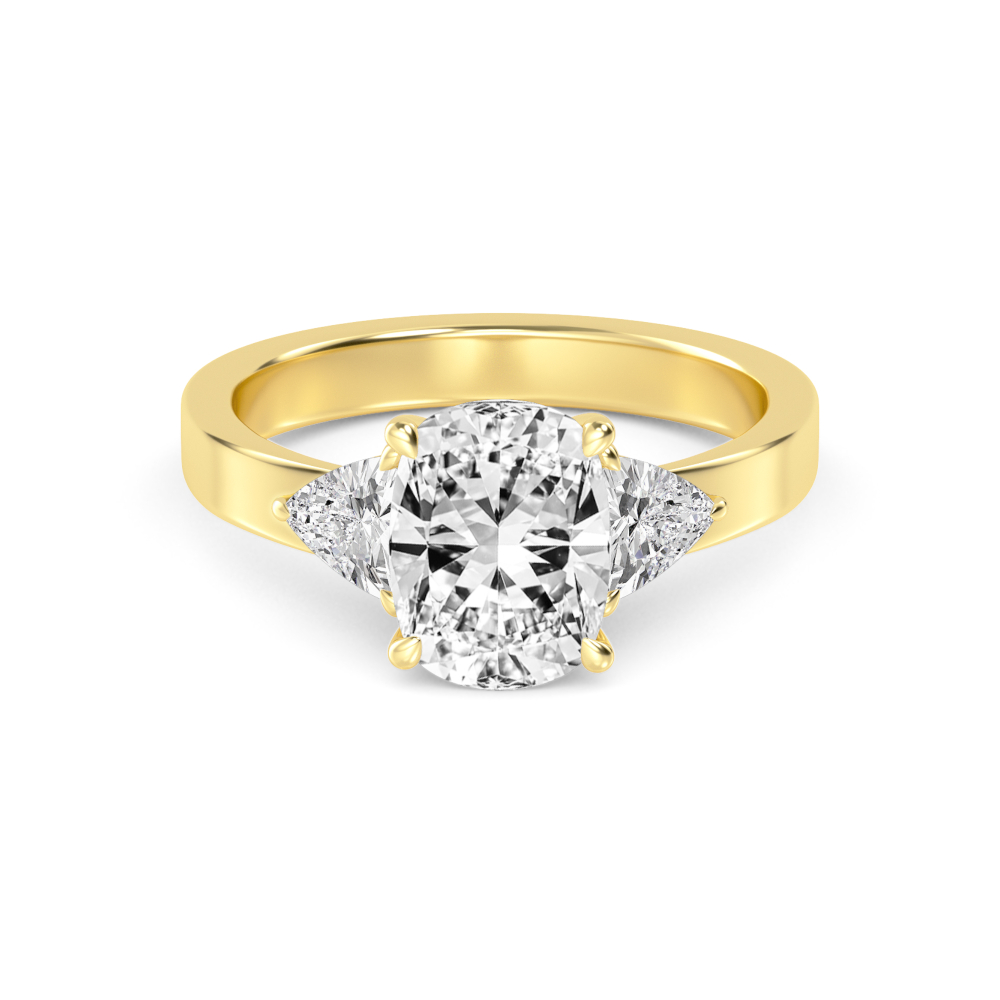 Fable, Cushion Ring with Trillion Sides in Yellow Gold, cushion, plain background