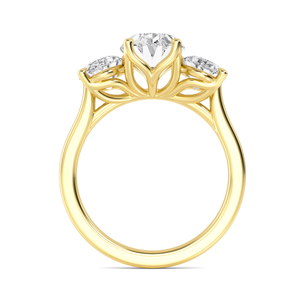 Story, Oval Three-Stone Ring in Yellow Gold, oval, plain background, alternate view