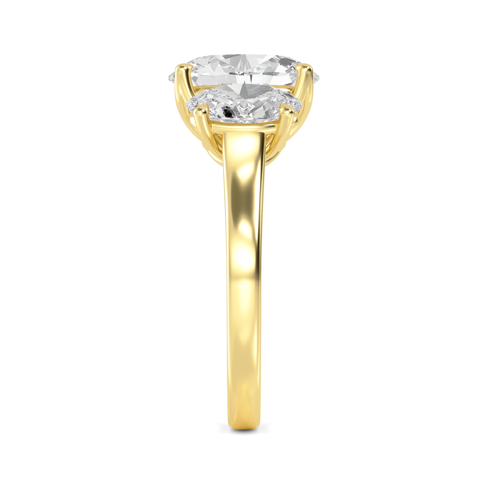 Story, Oval Three-Stone Ring in Yellow Gold, oval, plain background, alternate view