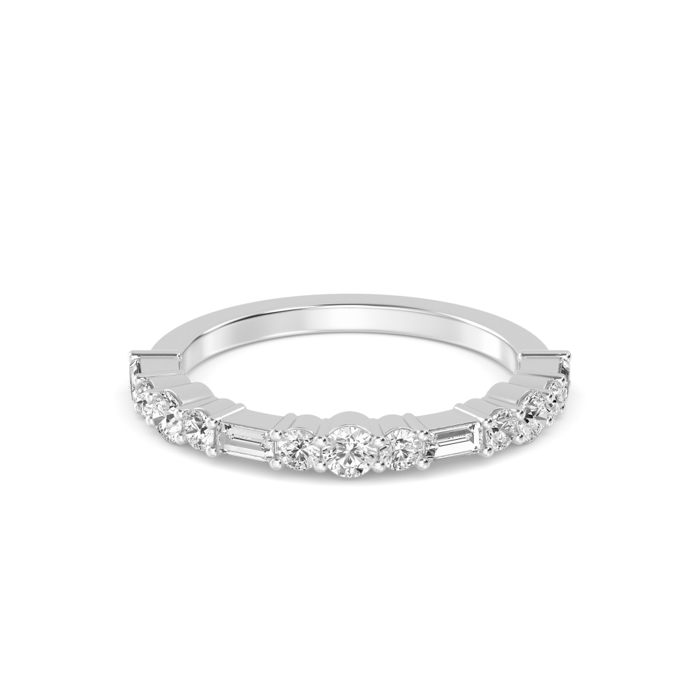 Verse, Round & Baguette Band in White Gold, mixed, plain background