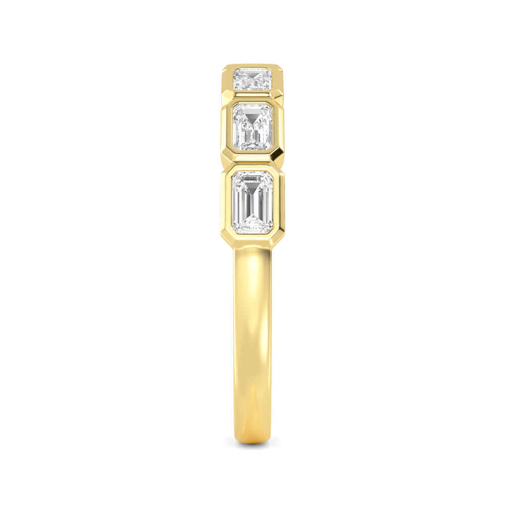 Calla, Emerald-Cut Bezel Band in Yellow Gold, emerald, plain background, alternate view