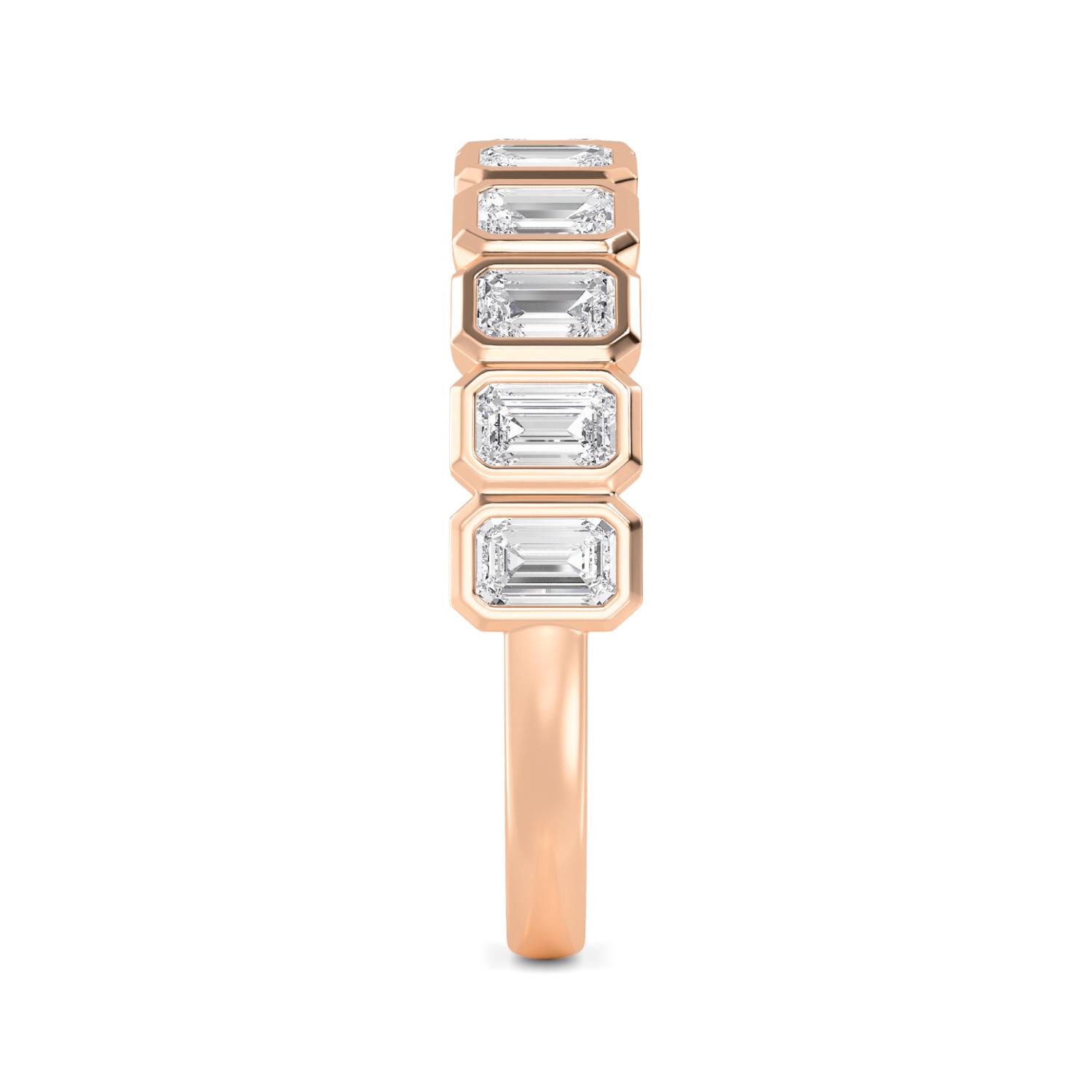 Pebble Emerald Upright, Upright Emerald-Cut Bezel Band in Rose Gold, emerald, studio photo, alternate view