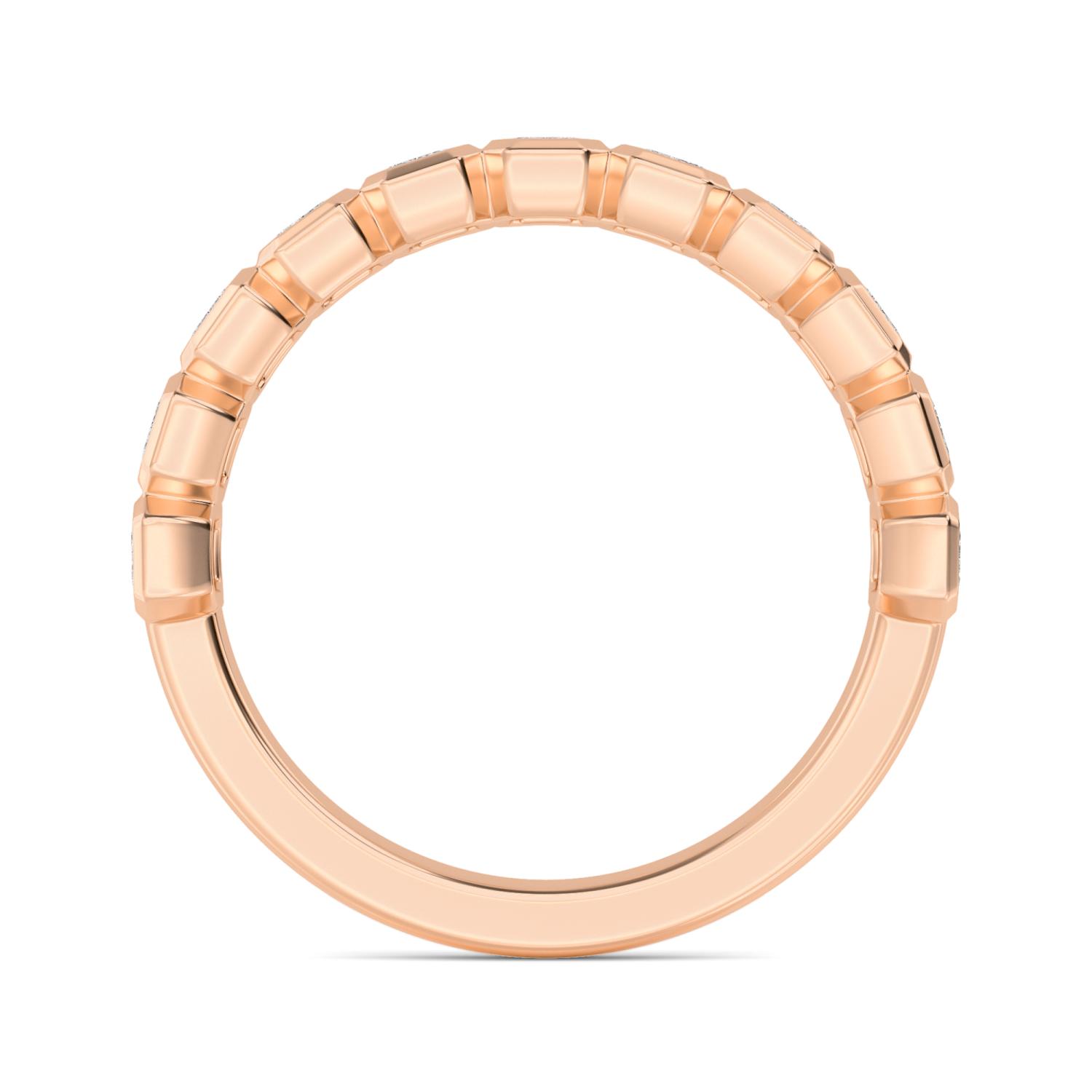 Pebble Emerald Upright, Upright Emerald-Cut Bezel Band in Rose Gold, emerald, studio photo, alternate view