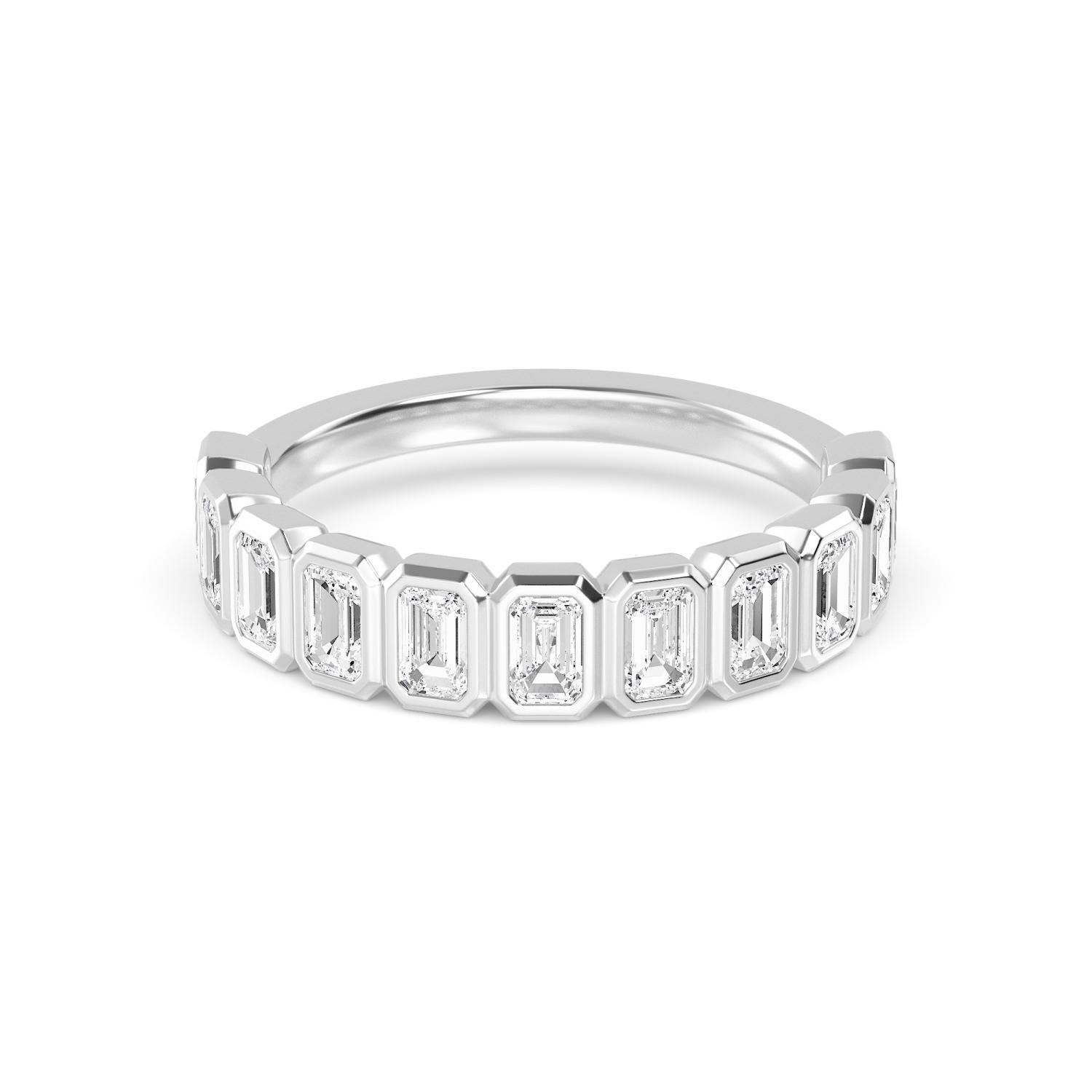 Chalk, Upright Emerald-Cut Bezel Band in White Gold, emerald, plain background