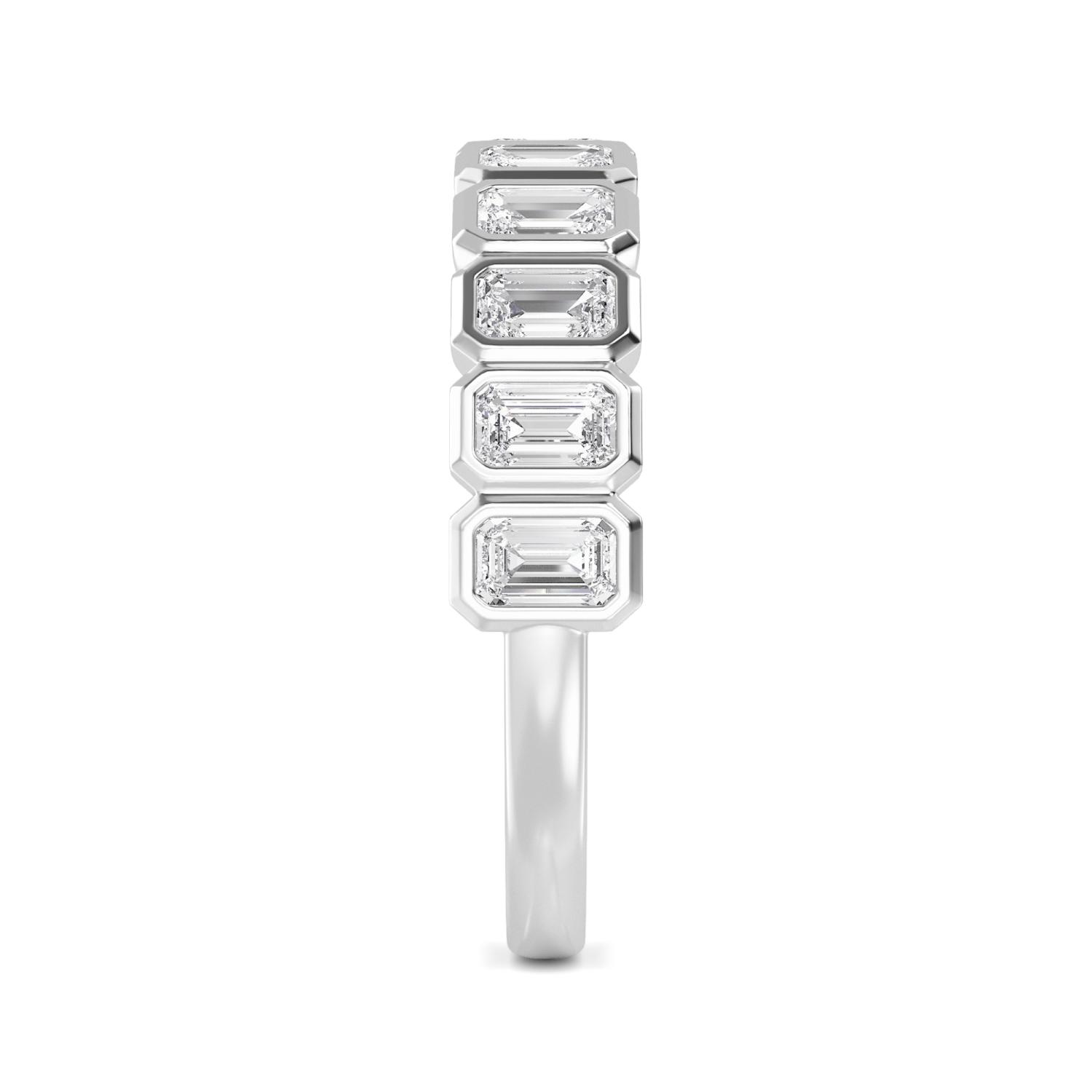 Chalk, Upright Emerald-Cut Bezel Band in White Gold, emerald, plain background, alternate view