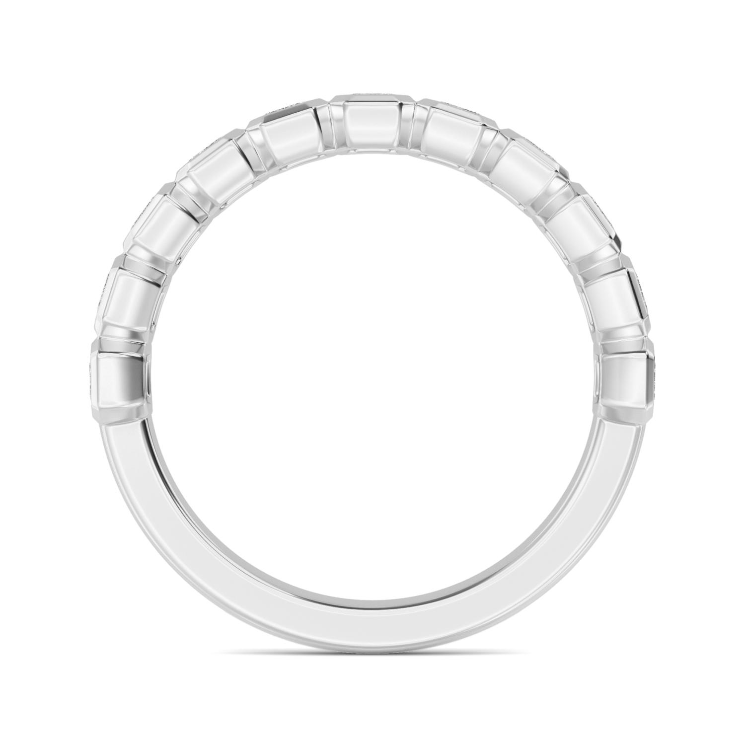 Chalk, Upright Emerald-Cut Bezel Band in White Gold, emerald, plain background, alternate view