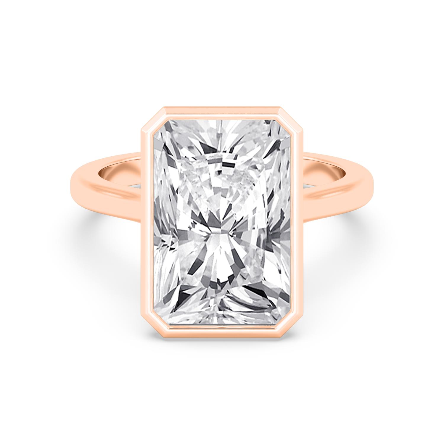 Held, Bezel Solitaire in Rose Gold, radiant, plain background