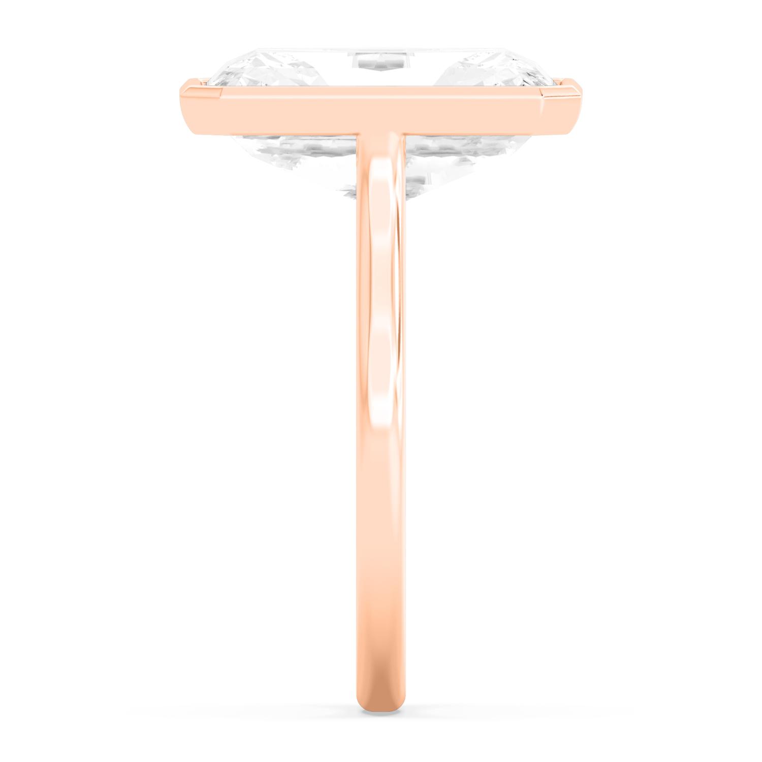 Held, Bezel Solitaire in Rose Gold, radiant, plain background, alternate view