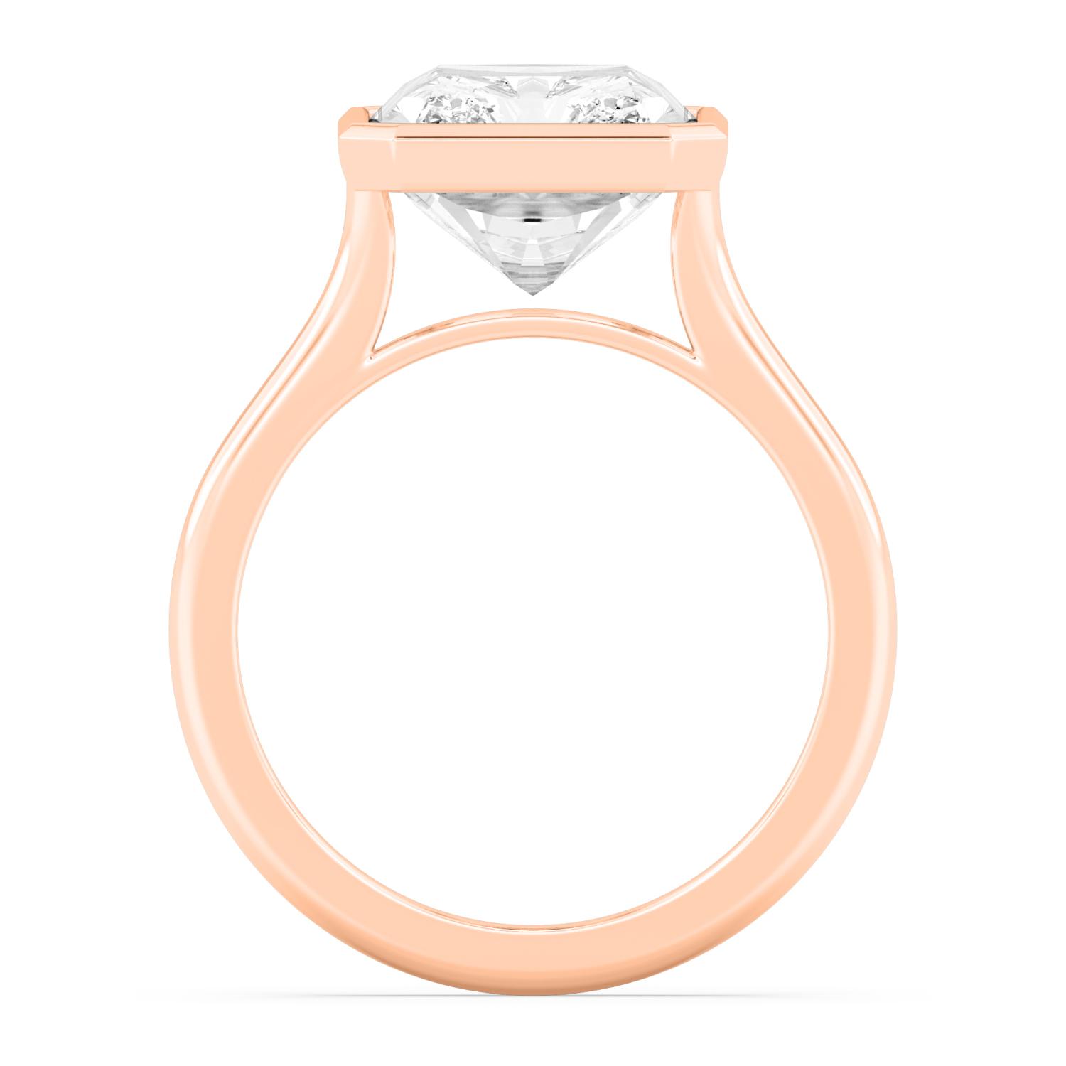 Held, Bezel Solitaire in Rose Gold, radiant, plain background, alternate view