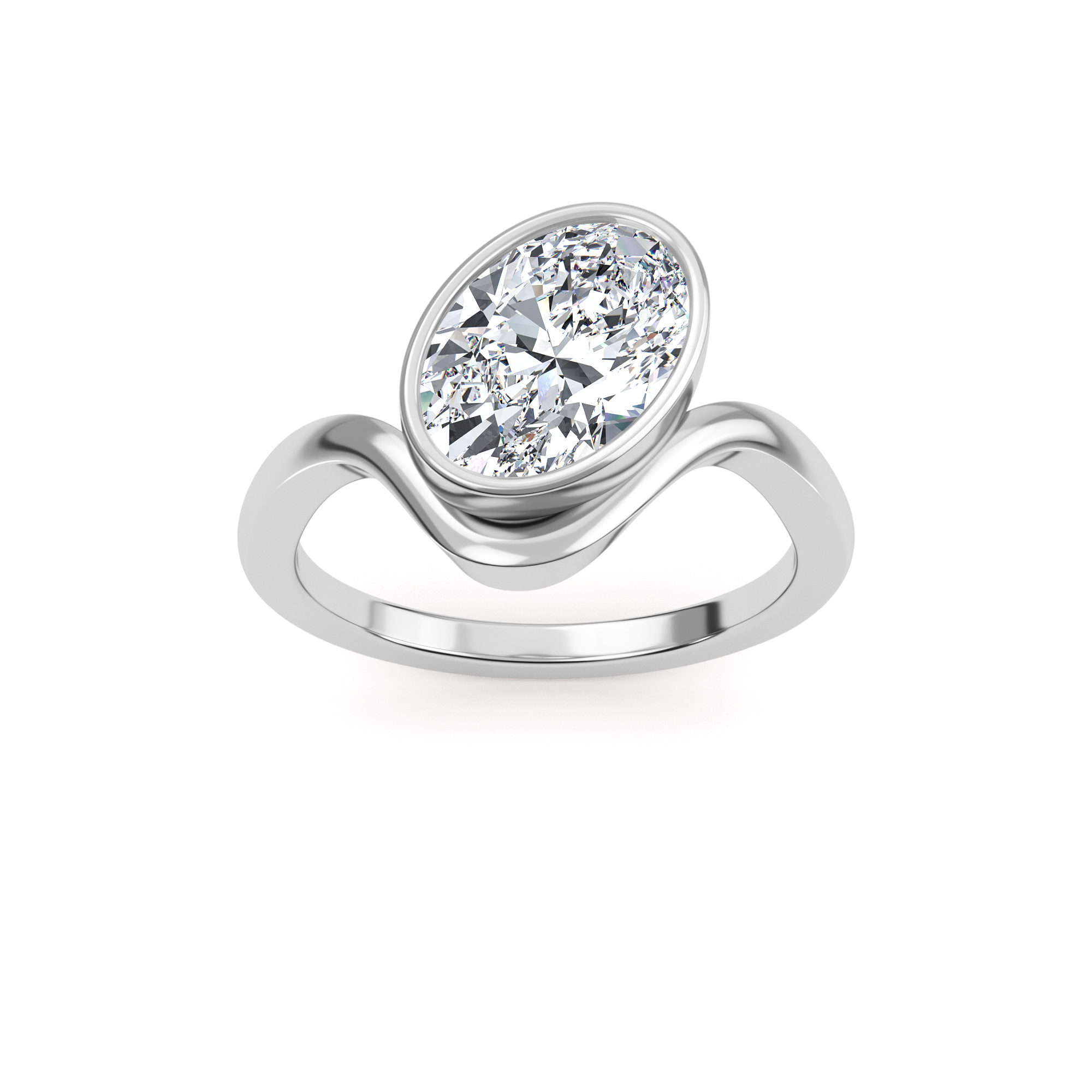 Cove, Bezel Oval Ring in White Gold, oval, plain background