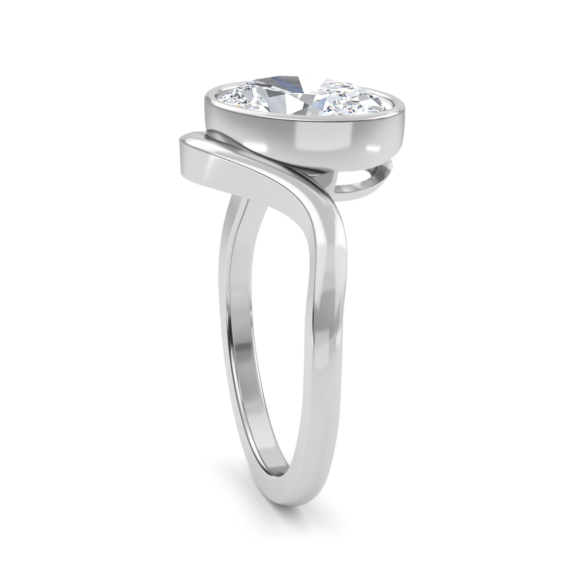 Cove, Bezel Oval Ring in White Gold, oval, plain background, alternate view