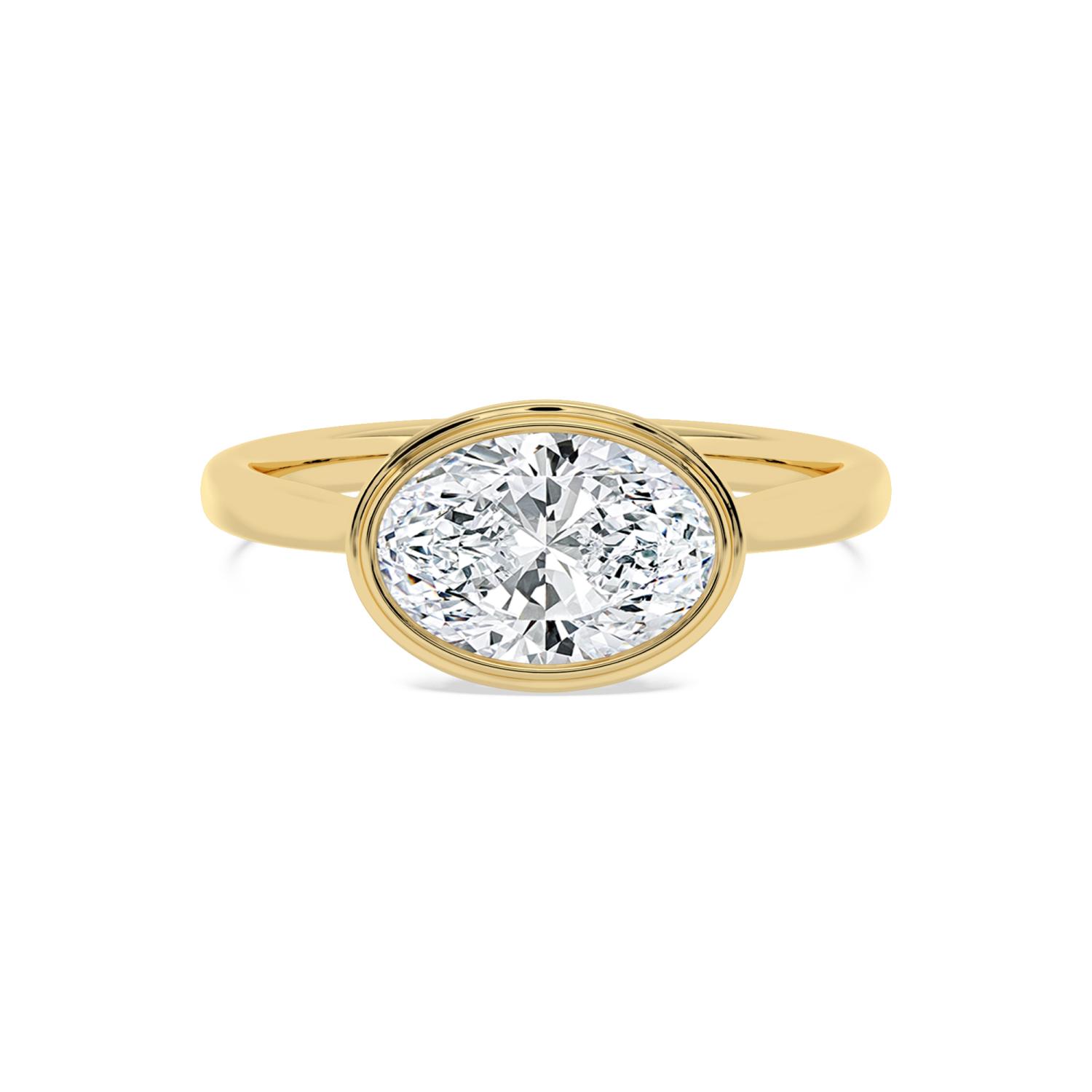 Aside, East-West Oval Bezel Solitaire in Yellow Gold, oval, plain background