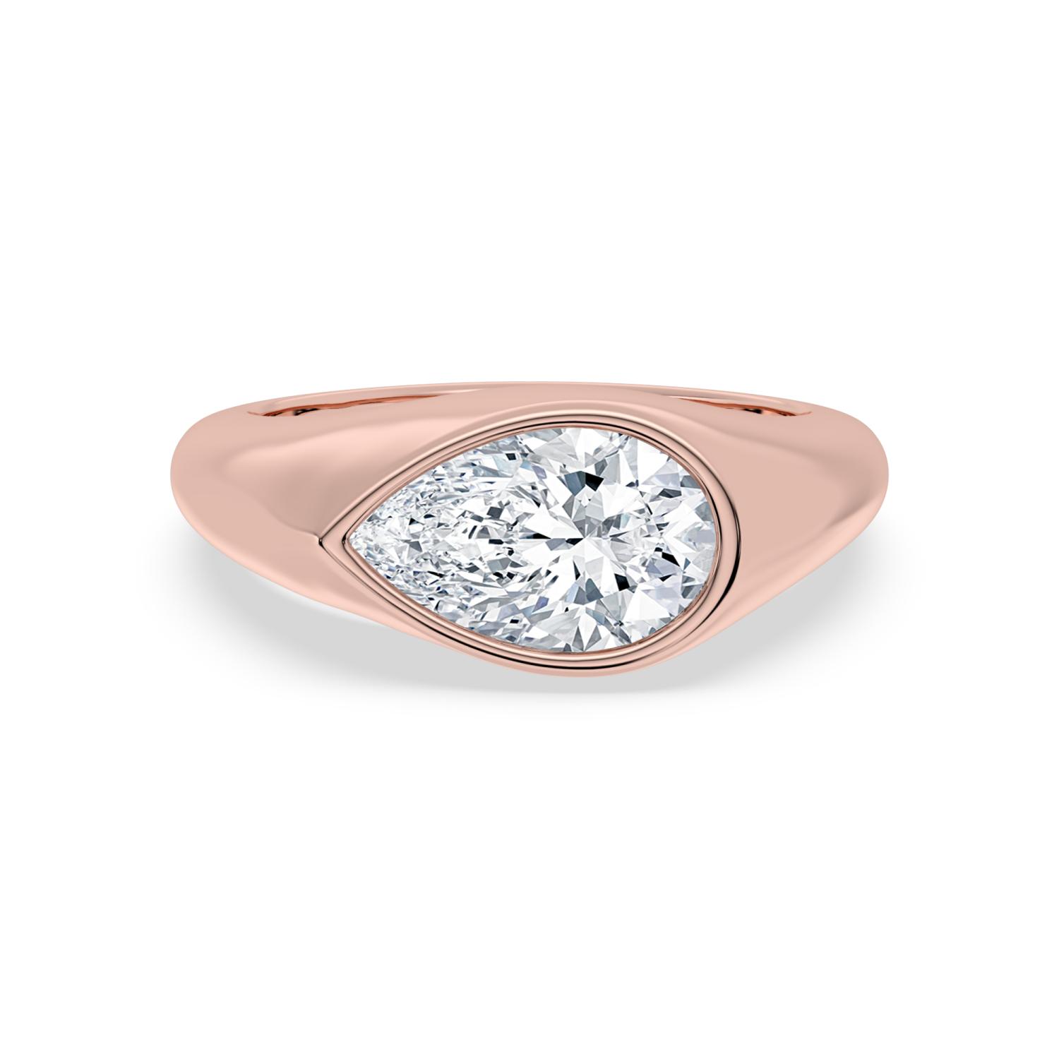 Ash, Bezel Signet Ring, Pear in Rose Gold, pear, plain background