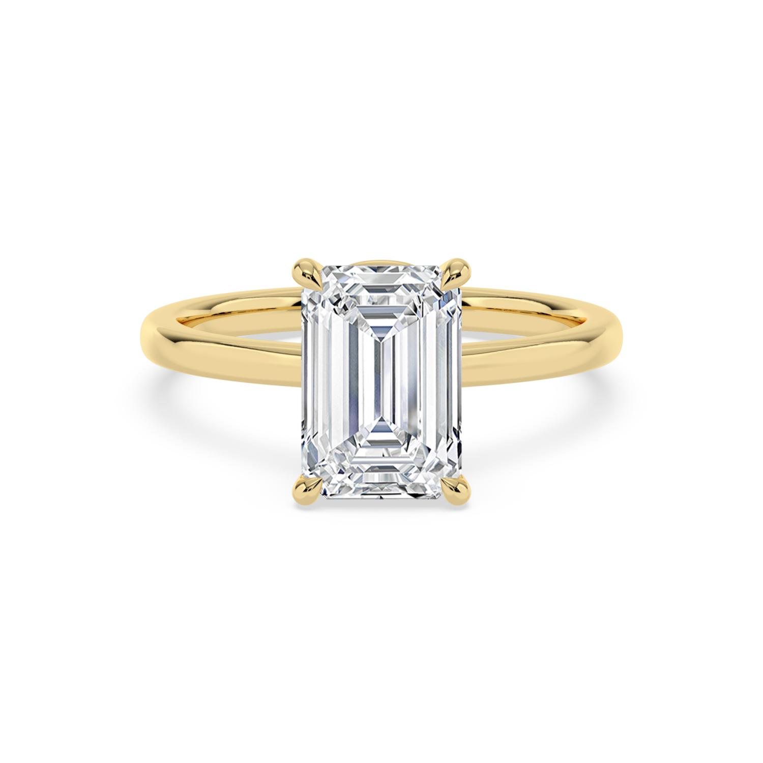 Kiln, Four Prong Emerald Solitaire in Yellow Gold, emerald, plain background
