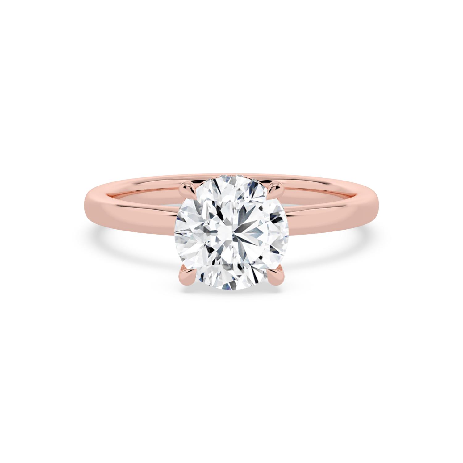 Catherina, Four Prong Round Solitaire, Hidden Halo in Rose Gold, round, plain background