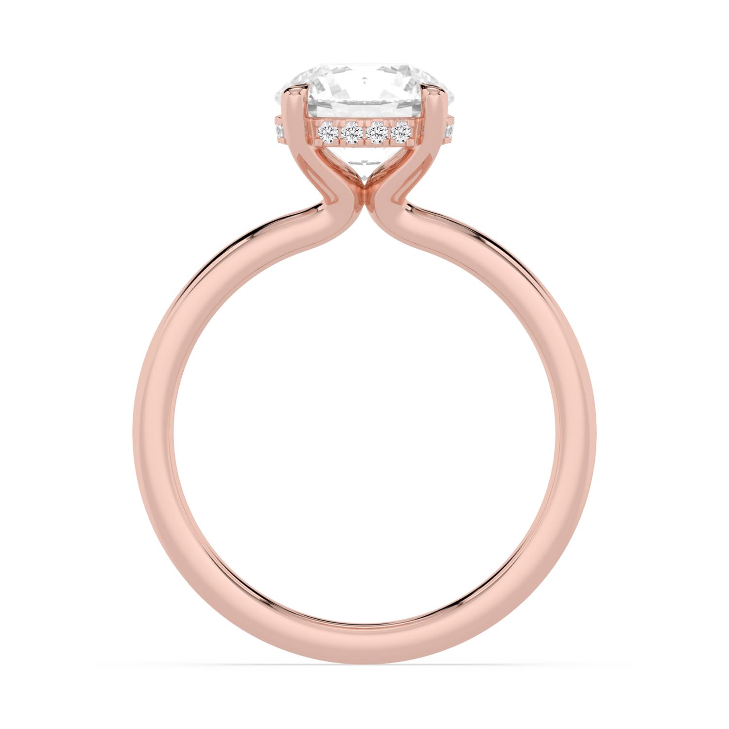 Catherina, Four Prong Round Solitaire, Hidden Halo in Rose Gold, round, plain background, alternate view