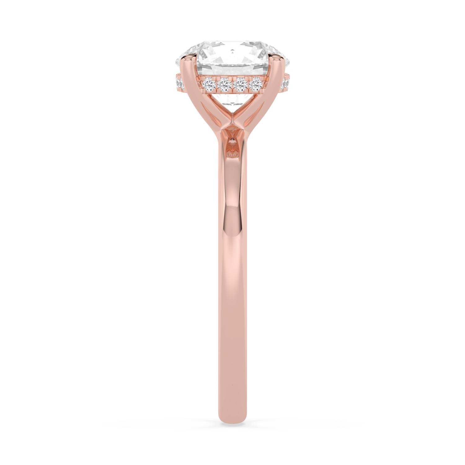 Catherina, Four Prong Round Solitaire, Hidden Halo in Rose Gold, round, plain background, alternate view