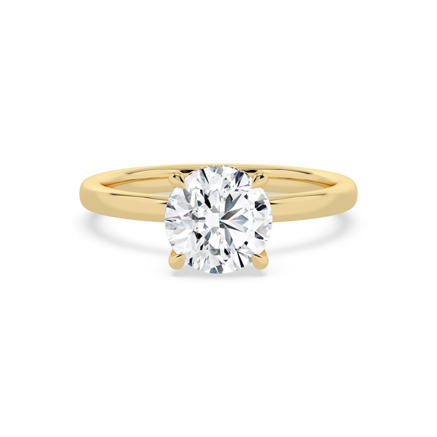 Catherina, Four Prong Round Solitaire, Hidden Halo in Yellow Gold, round, plain background