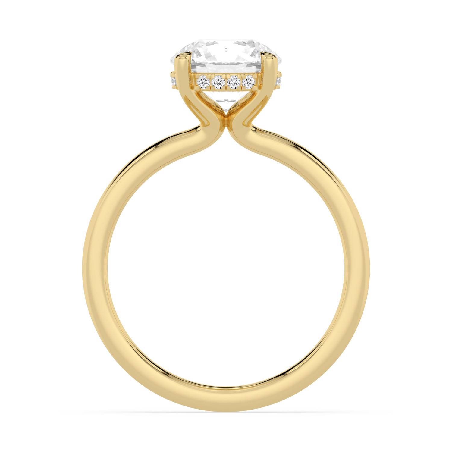 Catherina, Four Prong Round Solitaire, Hidden Halo in Yellow Gold, round, plain background, alternate view