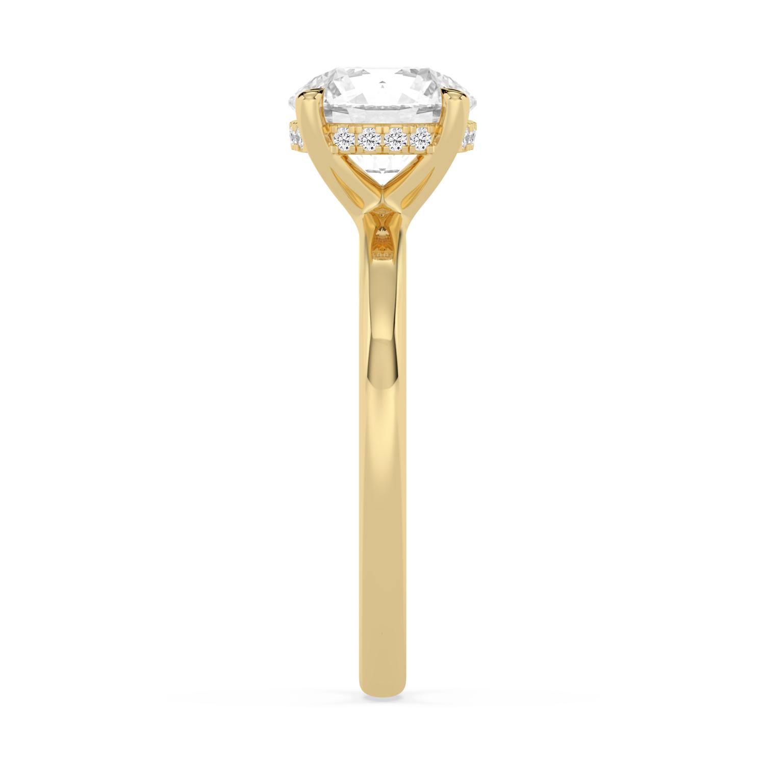 Catherina, Four Prong Round Solitaire, Hidden Halo in Yellow Gold, round, plain background, alternate view