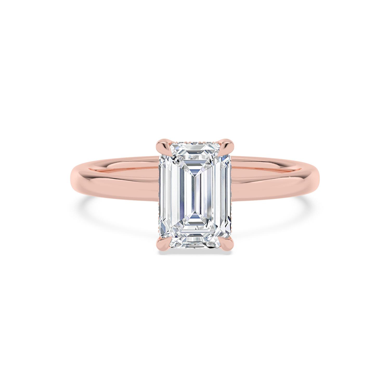 Clay, Four Prong Emerald Solitaire, Hidden Halo in Rose Gold, emerald, plain background