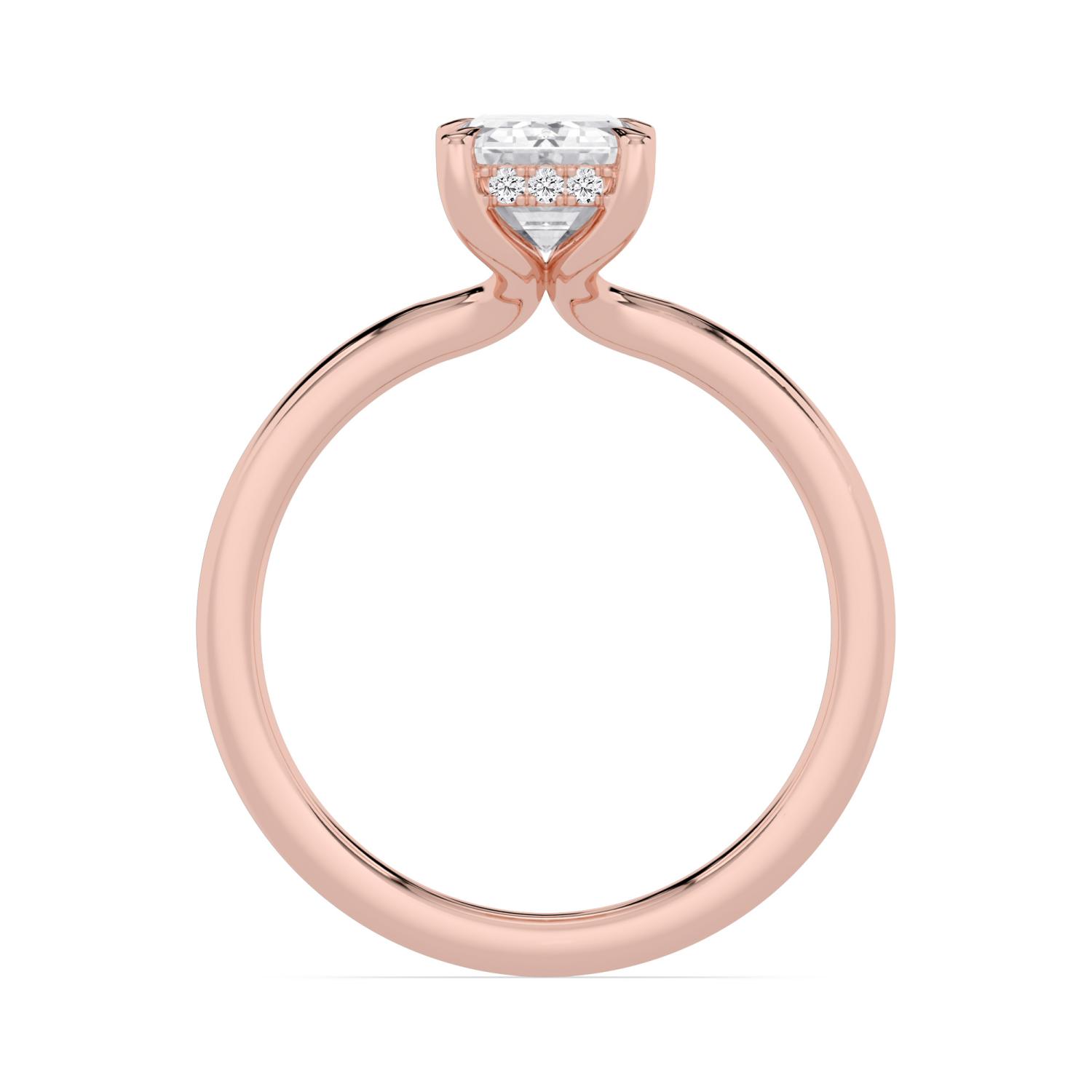 Clay, Four Prong Emerald Solitaire, Hidden Halo in Rose Gold, emerald, plain background, alternate view
