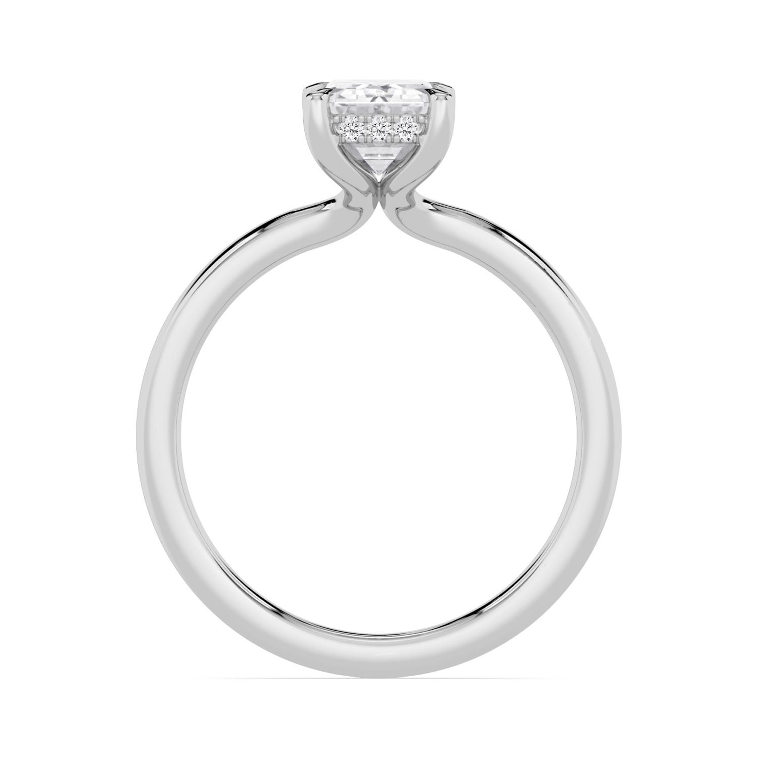Clay, Four Prong Emerald Solitaire, Hidden Halo, Slim Band in White Gold, emerald, plain background, alternate view