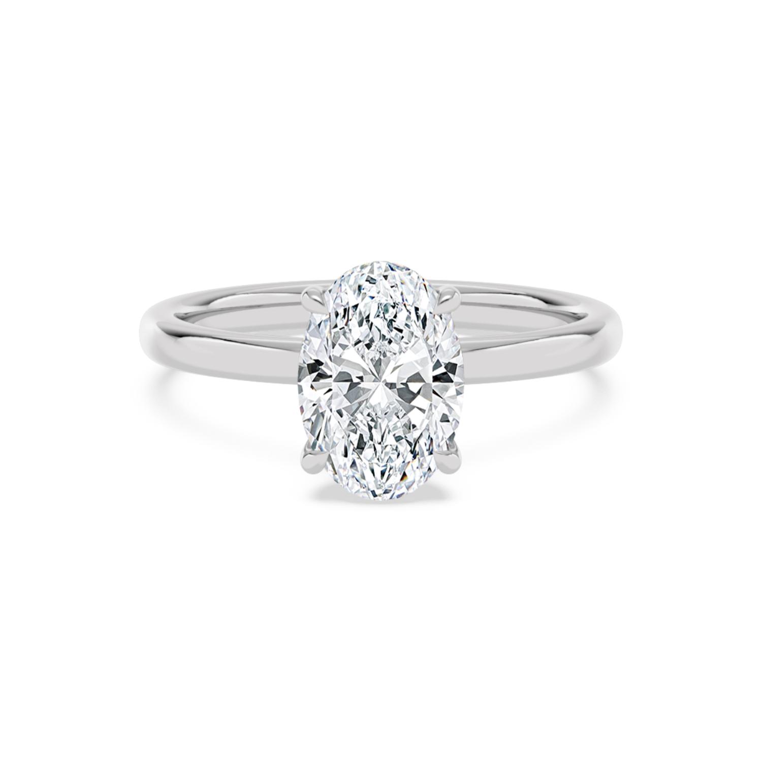 Coral, Four Prong Oval Solitaire, Hidden Halo, Slim Band in White Gold, oval, plain background