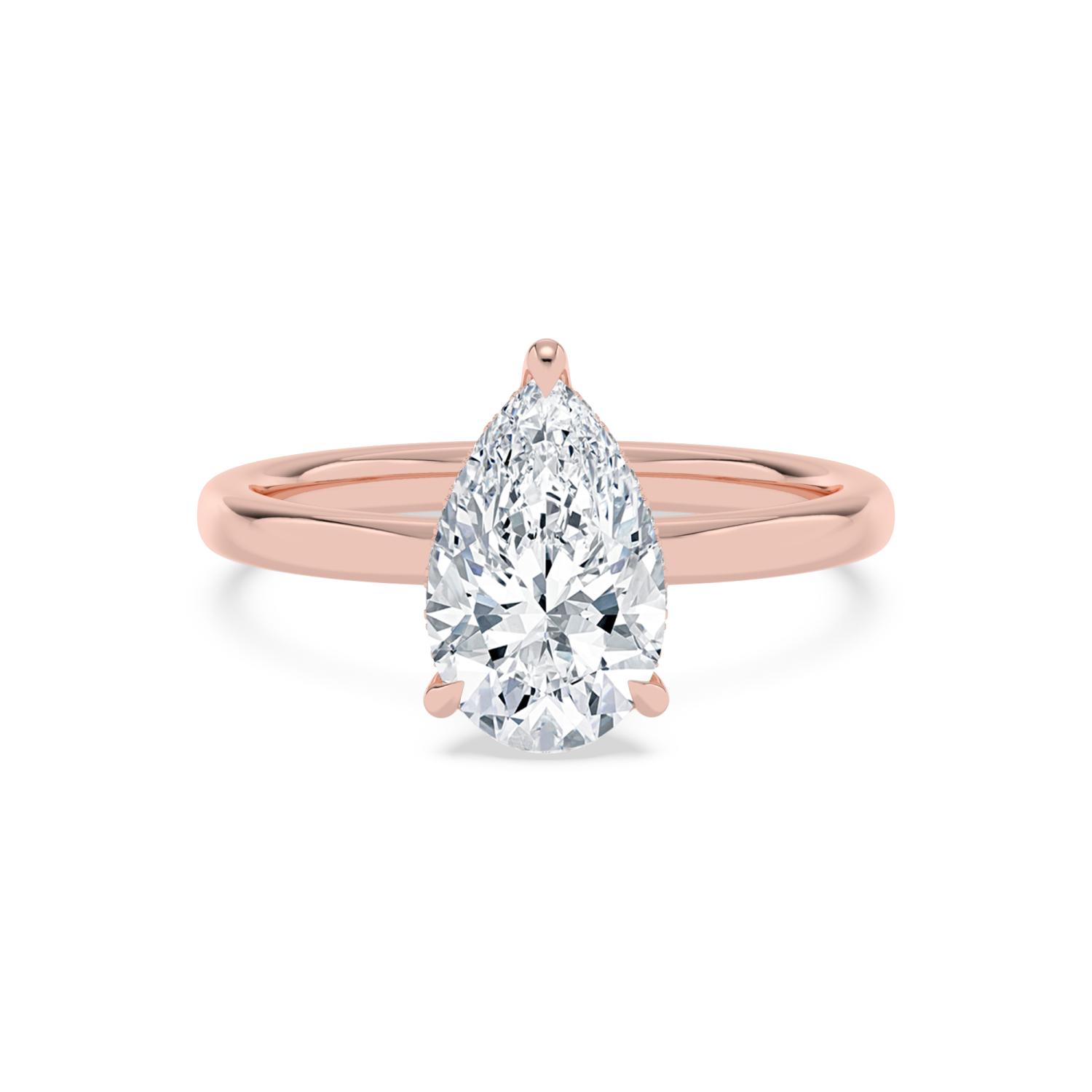 Dell, Five Prong Pear Solitaire, Hidden Halo in Rose Gold, pear, plain background
