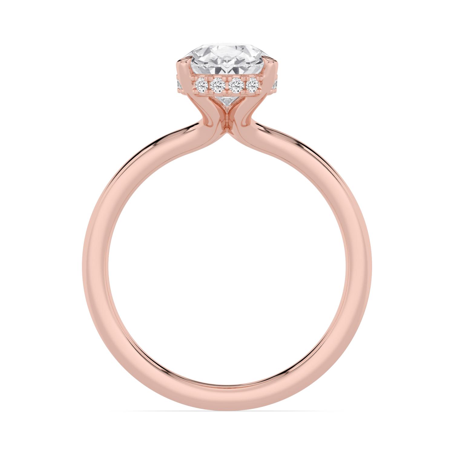 Dell, Five Prong Pear Solitaire, Hidden Halo in Rose Gold, pear, plain background, alternate view