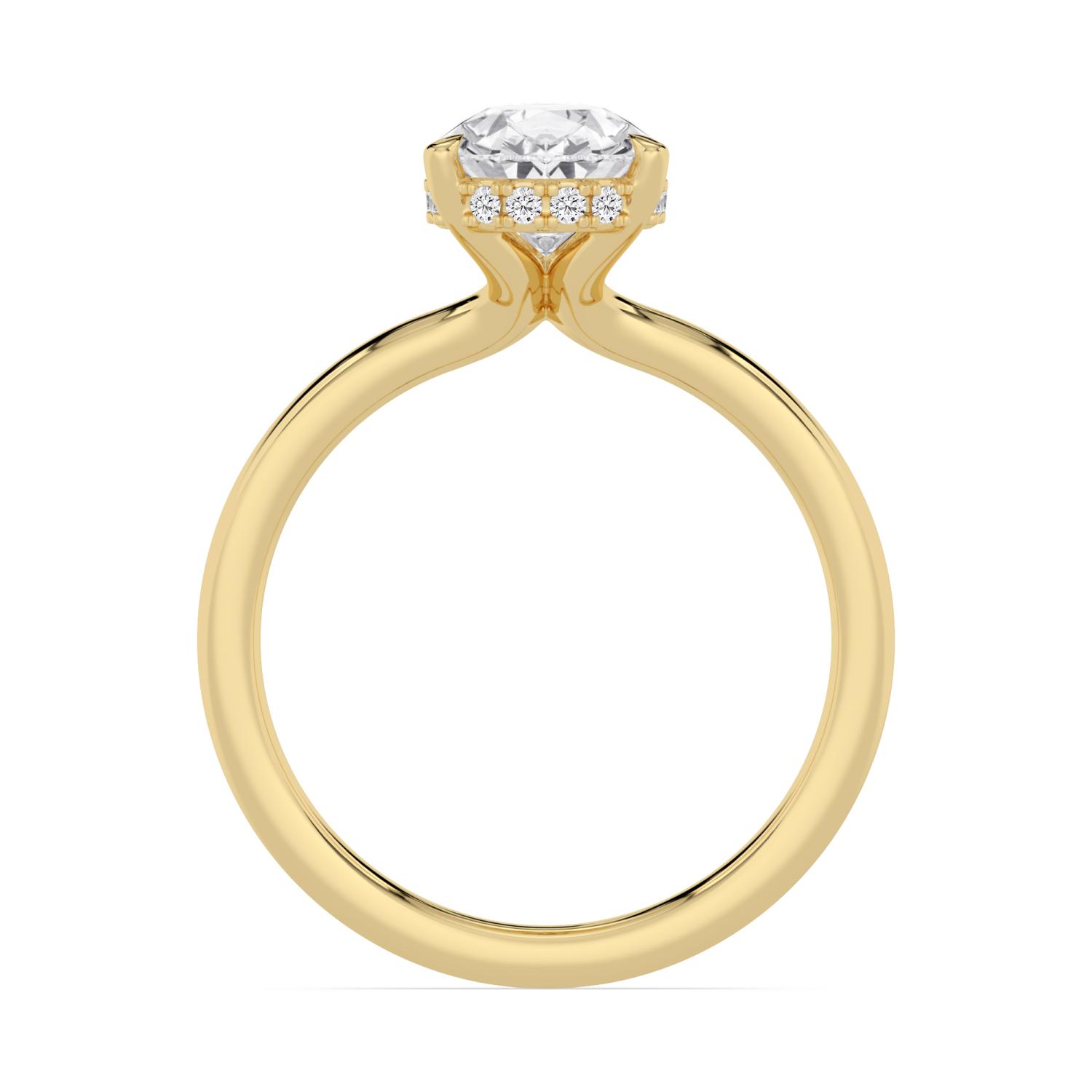 Dell, Five Prong Pear Solitaire, Hidden Halo, Slim Band in Yellow Gold, pear, plain background, alternate view