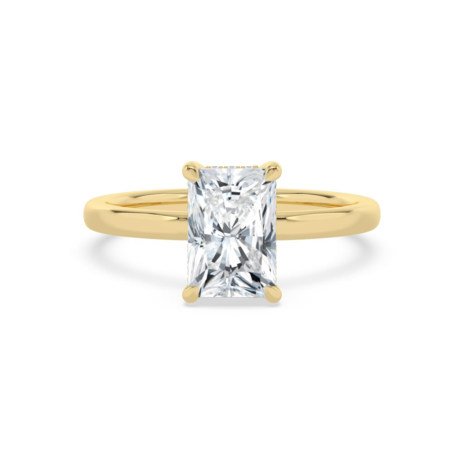Dune, Four Prong Radiant Solitaire, Hidden Halo in Yellow Gold, radiant, plain background