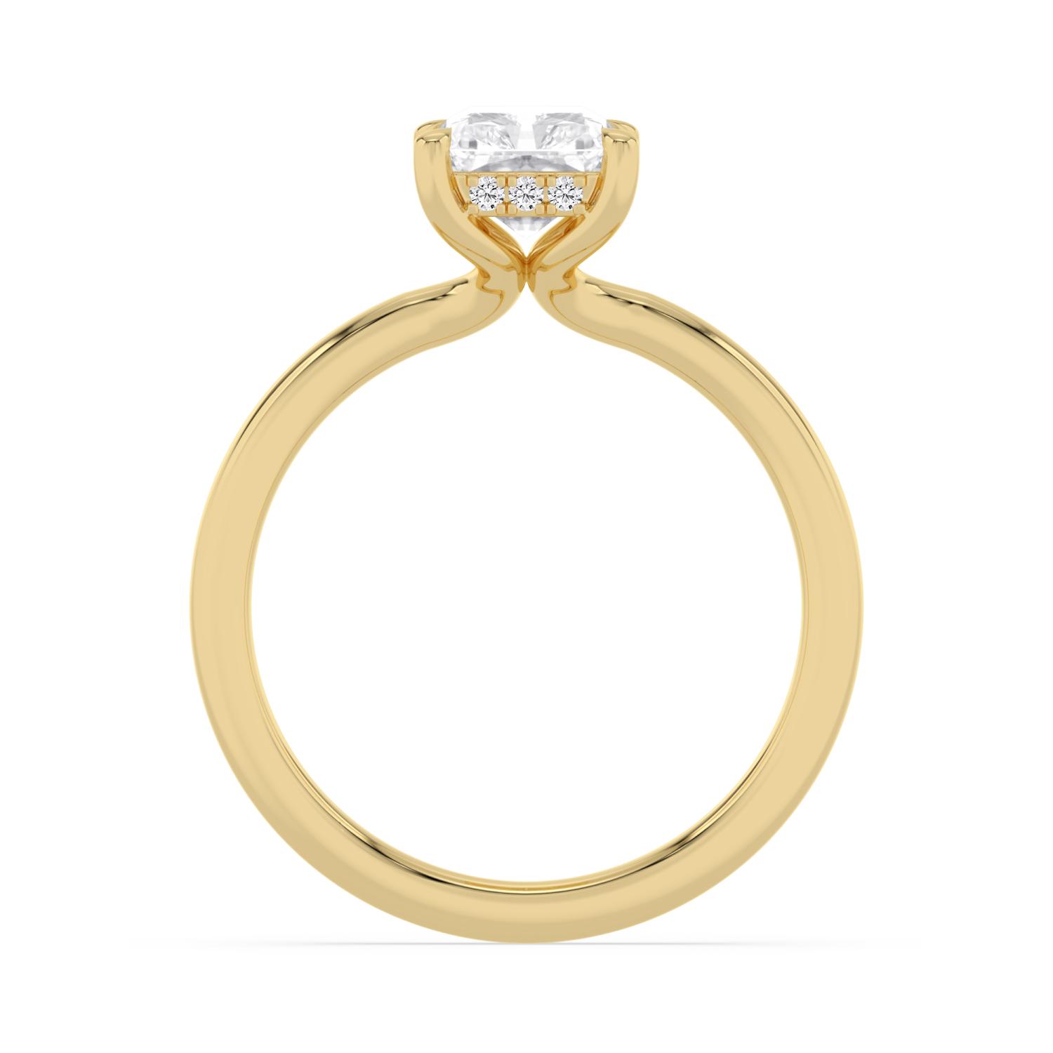 Dune, Four Prong Radiant Solitaire, Hidden Halo in Yellow Gold, radiant, plain background, alternate view