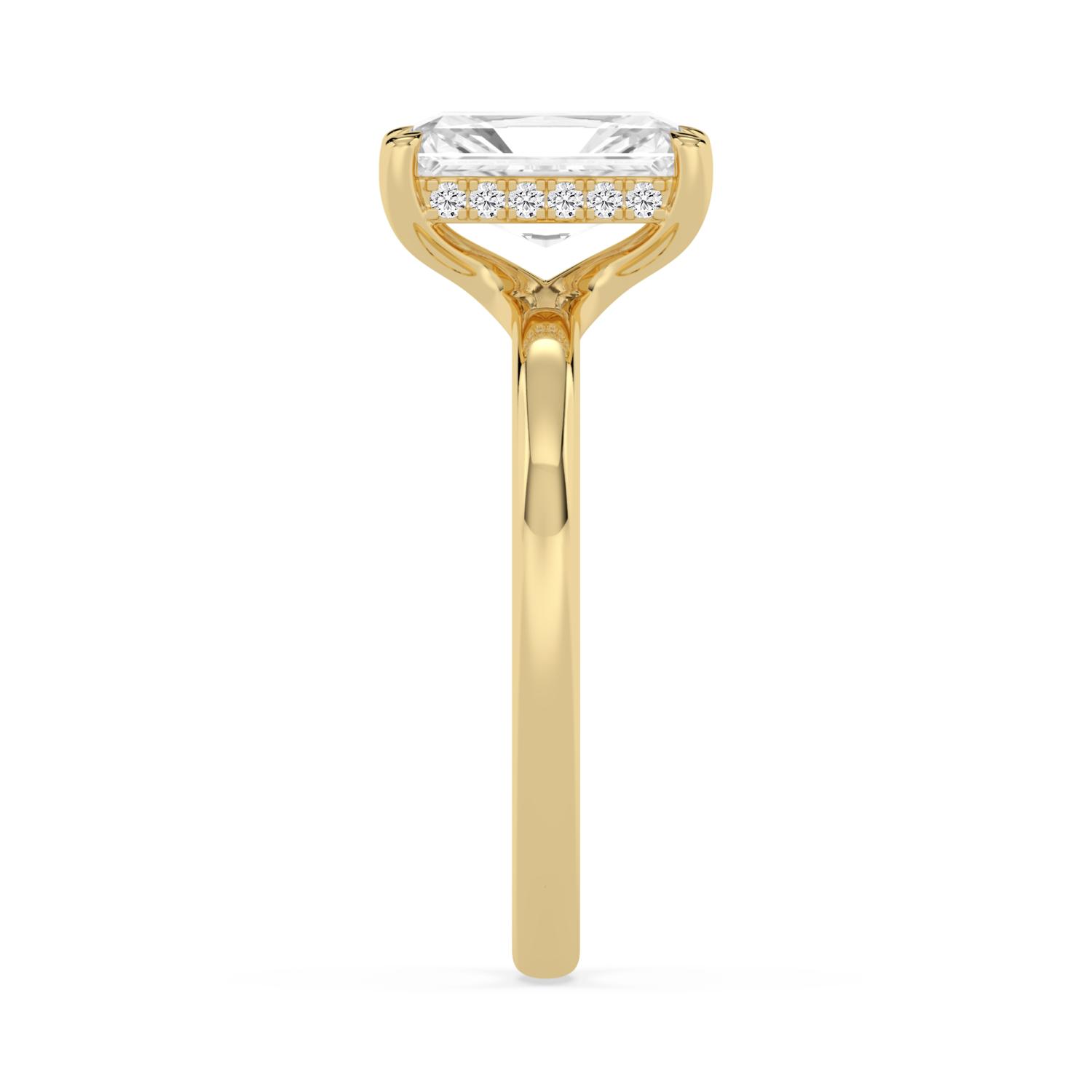 Dune, Four Prong Radiant Solitaire, Hidden Halo in Yellow Gold, radiant, plain background, alternate view