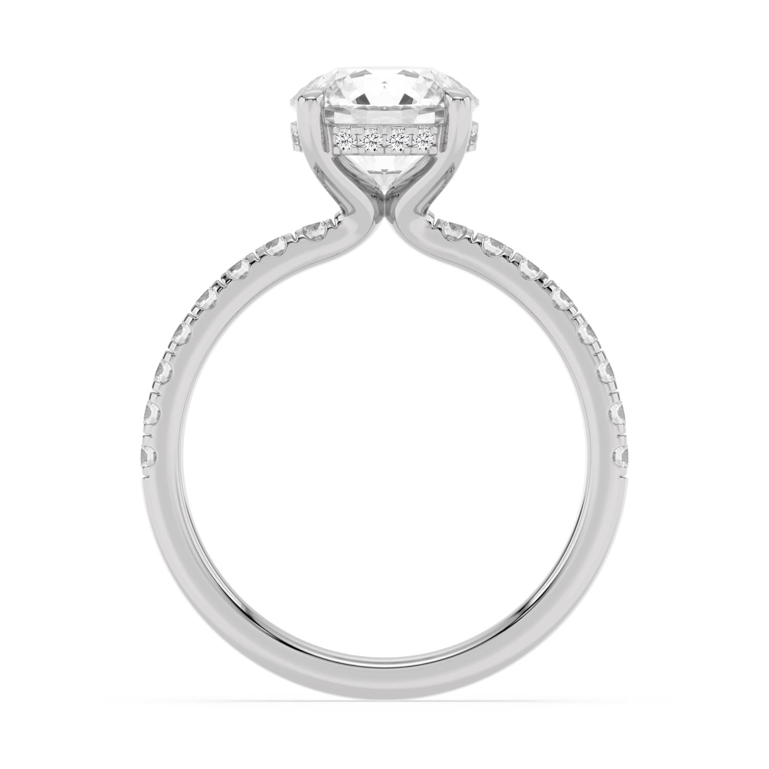 Cera, Four Prong Round Solitaire, Pavé Band, Hidden Halo in White Gold, round, plain background, alternate view