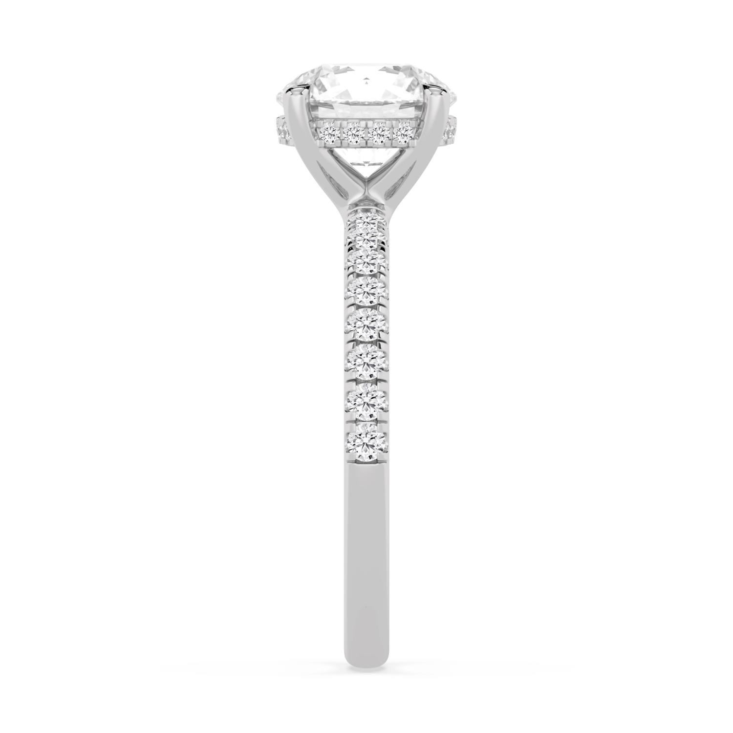 Cera, Four Prong Round Solitaire, Pavé Band, Hidden Halo in White Gold, round, plain background, alternate view