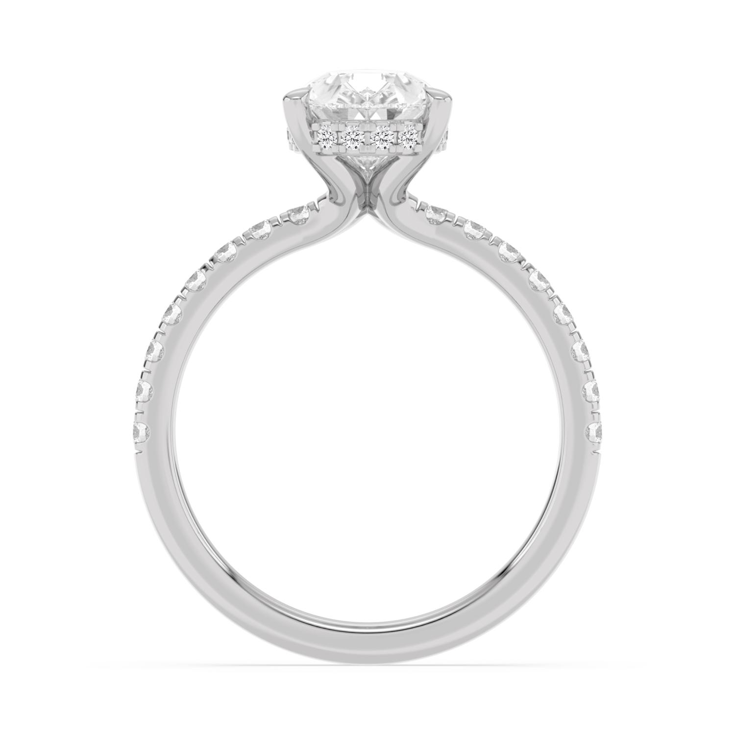 Fleet, Five Prong Pear Solitaire, Pavé Band, Hidden Halo in White Gold, pear, plain background, alternate view